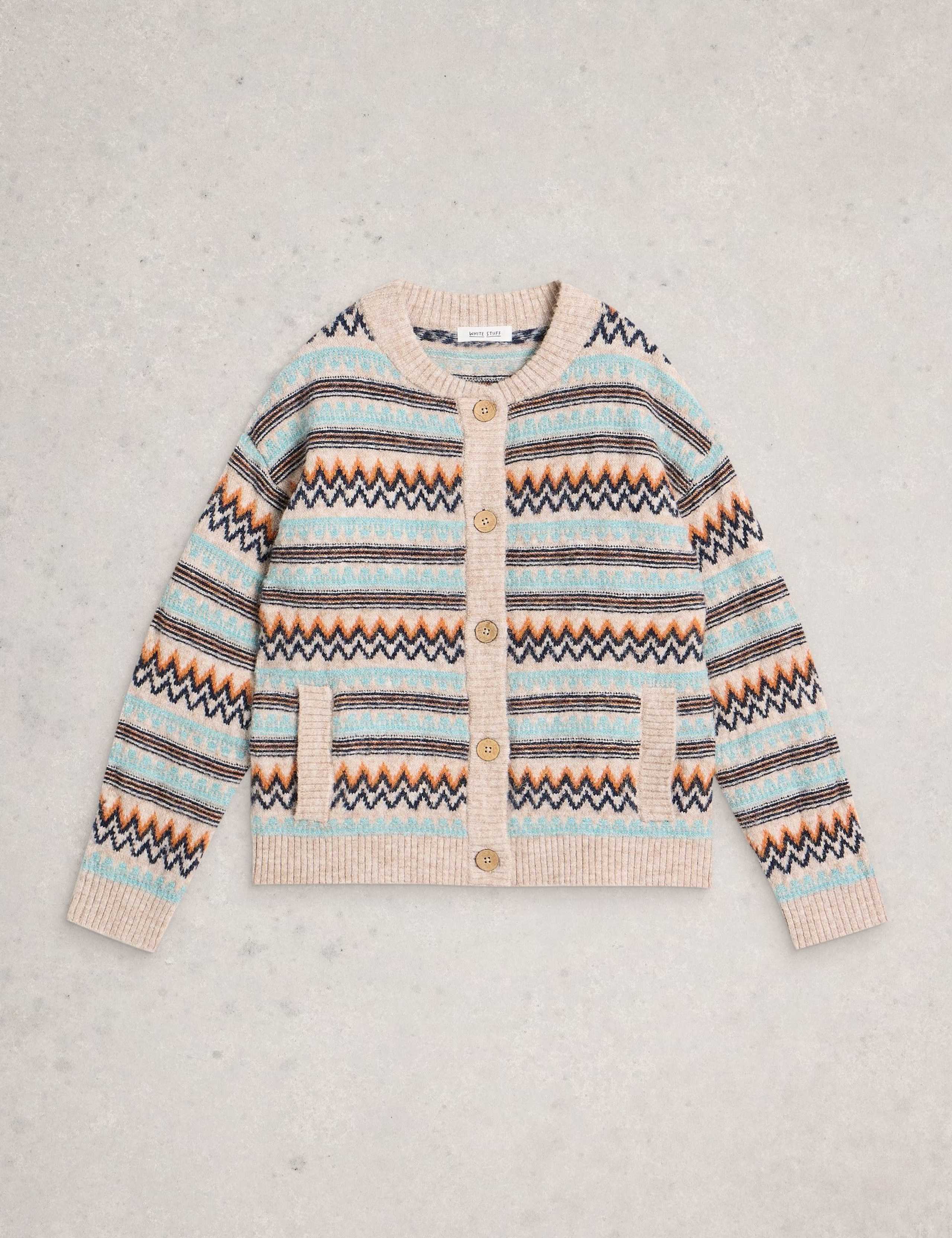 Fair Isle Crew Neck Cardigan with Wool 2 of 7