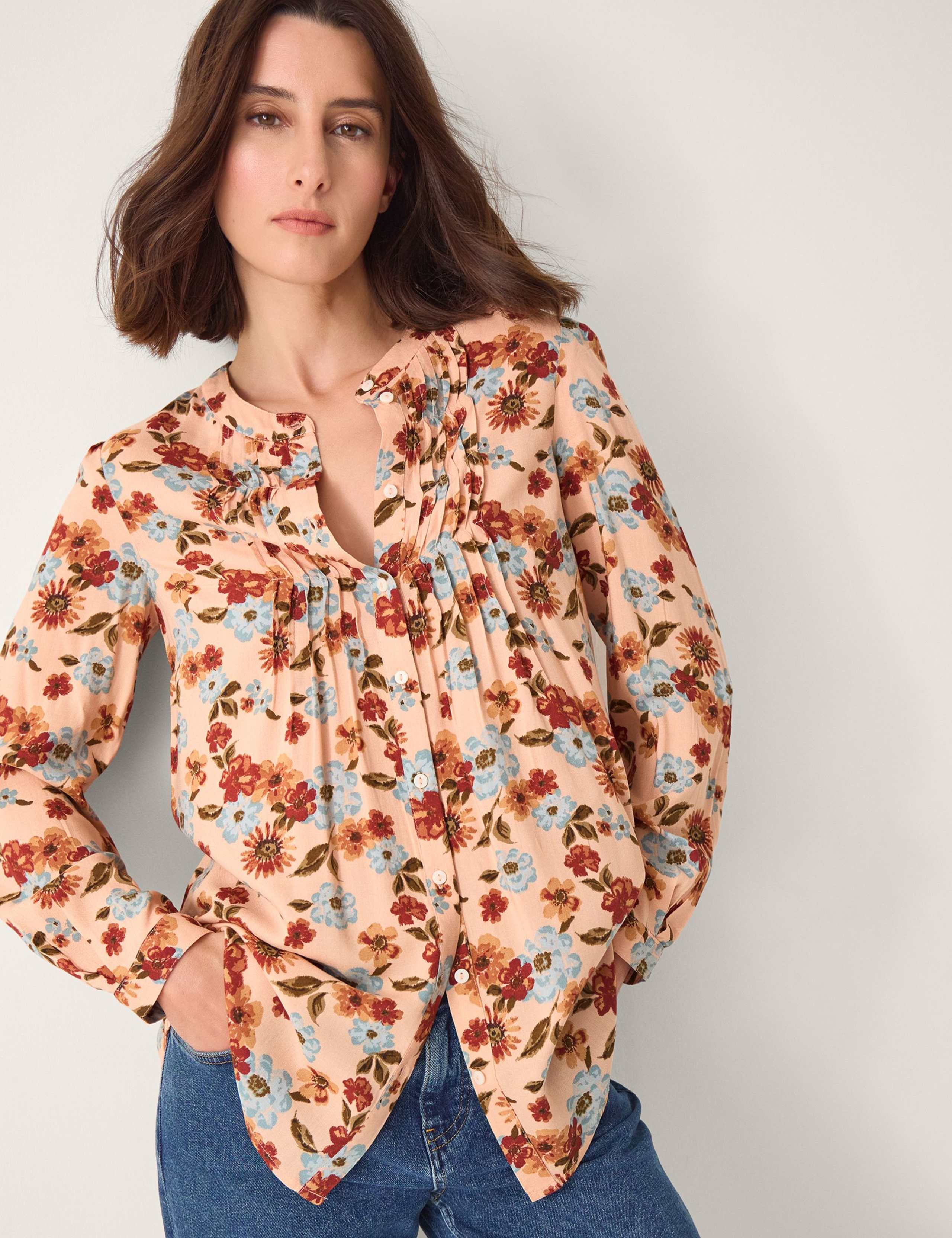 Floral Pintuck Button Through Blouse 1 of 4