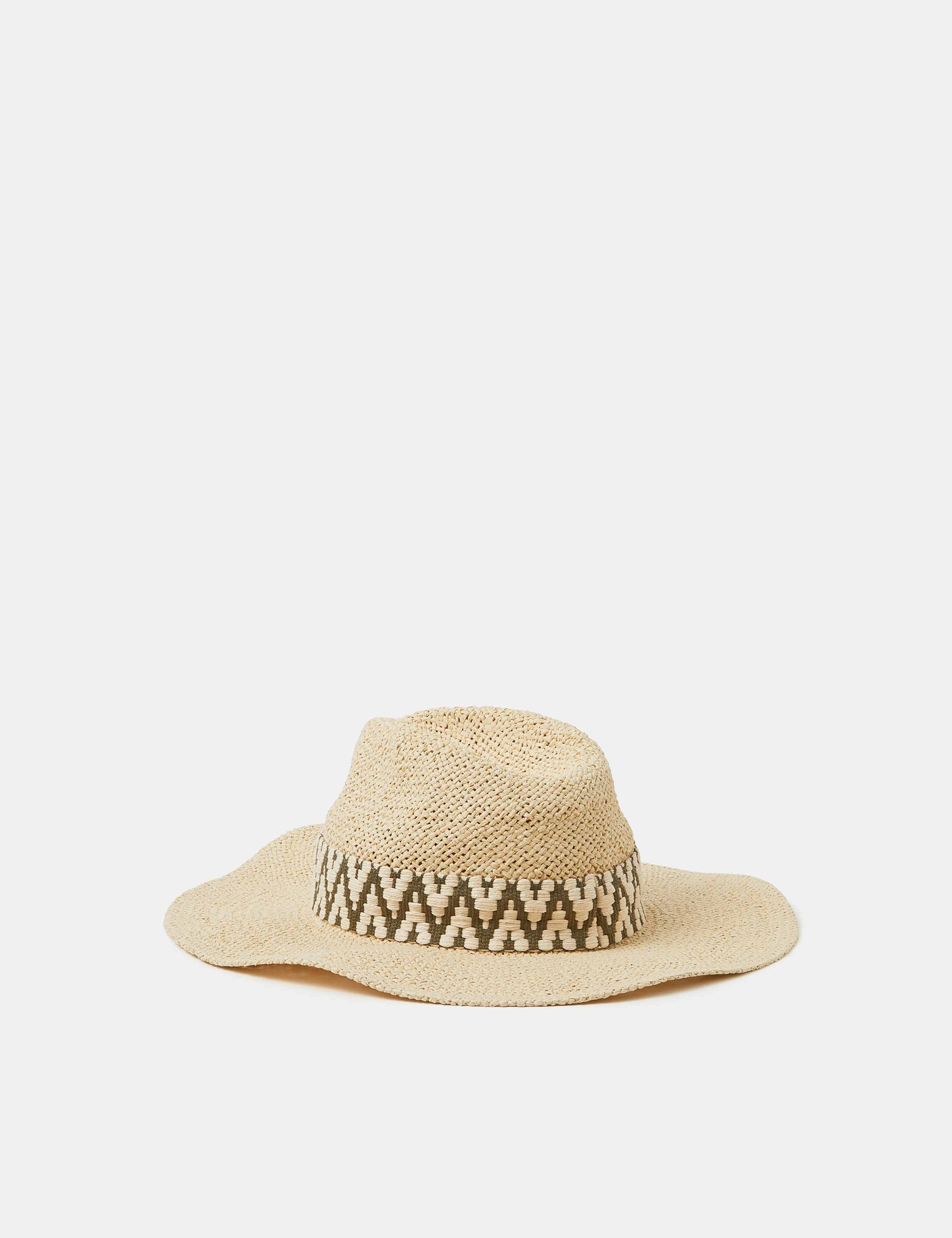 Straw Chevron Trim Fedora Hat 2 of 4