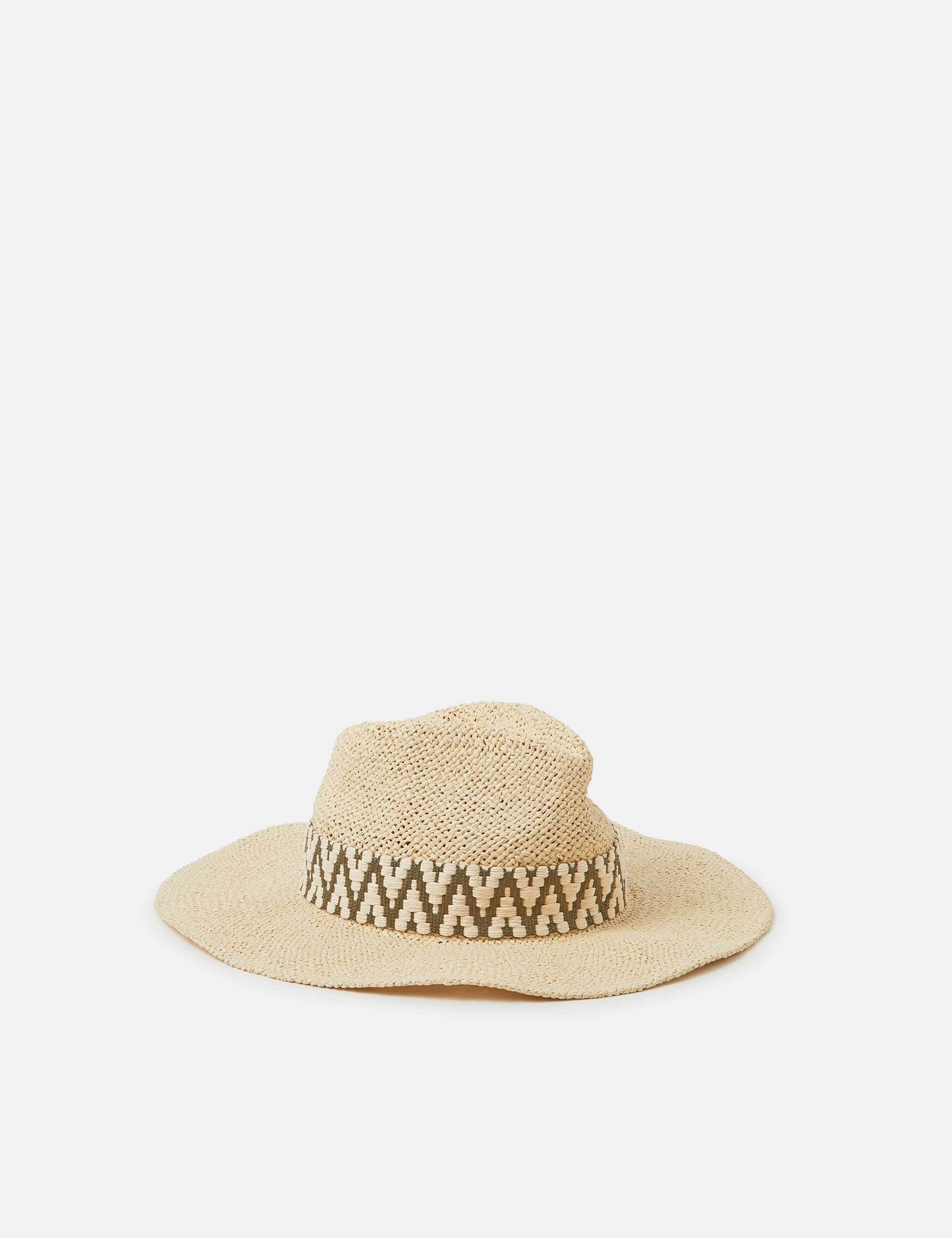 Straw Chevron Trim Fedora Hat 3 of 4