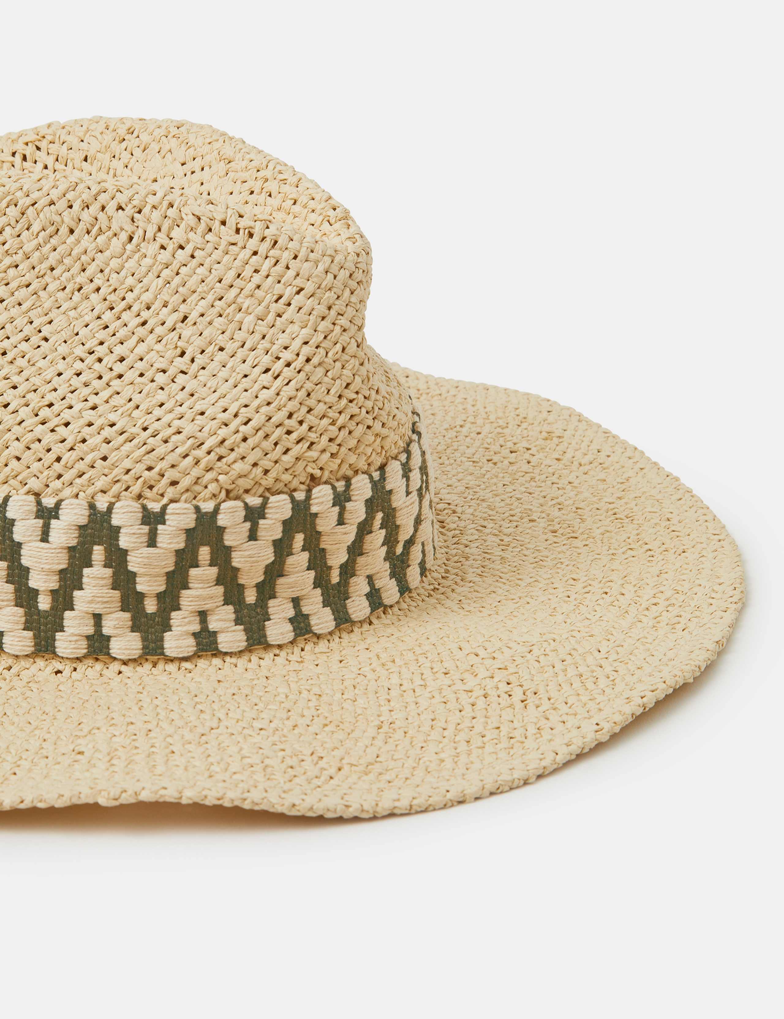 Straw Chevron Trim Fedora Hat 4 of 4