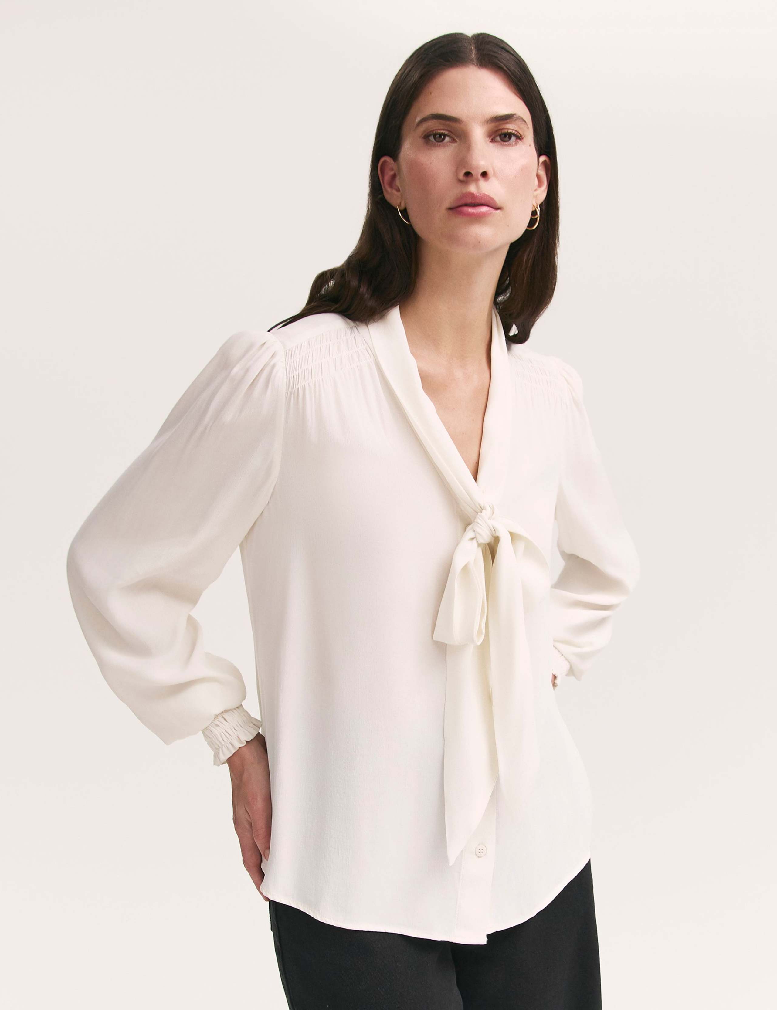 Crepe Tie Neck Blouse 2 of 4