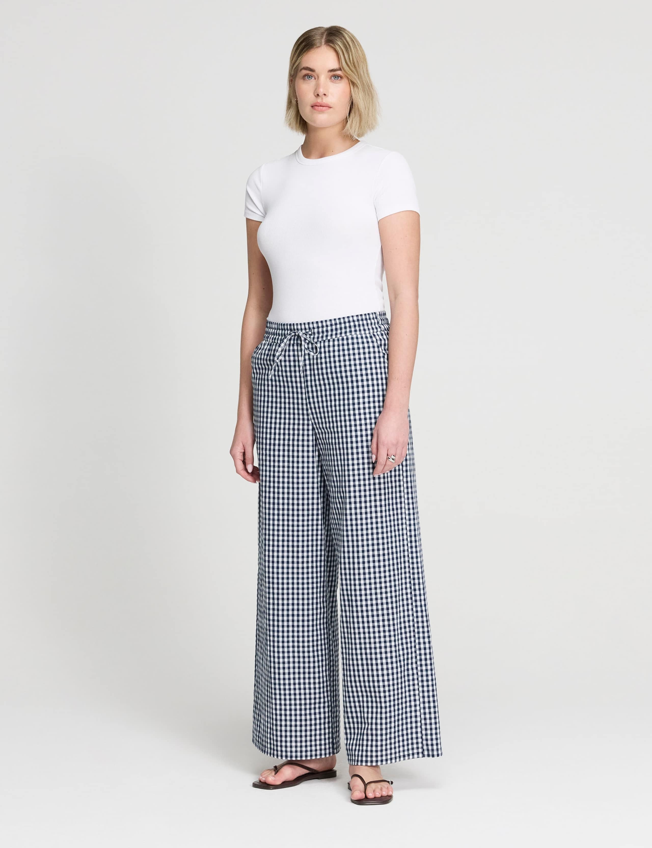 Pure Cotton Gingham Wide Leg Trousers 2 of 5
