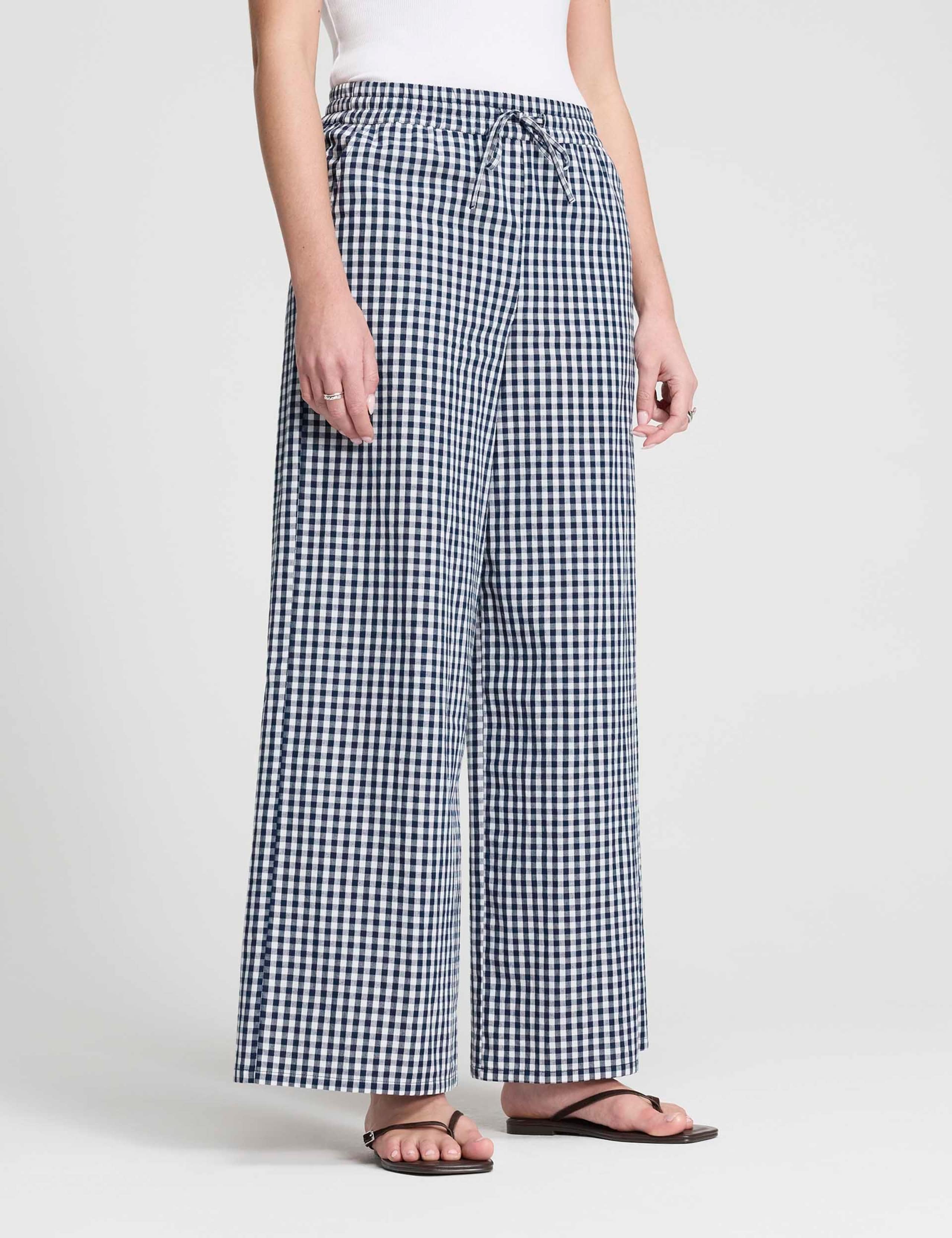 Pure Cotton Gingham Wide Leg Trousers 3 of 5