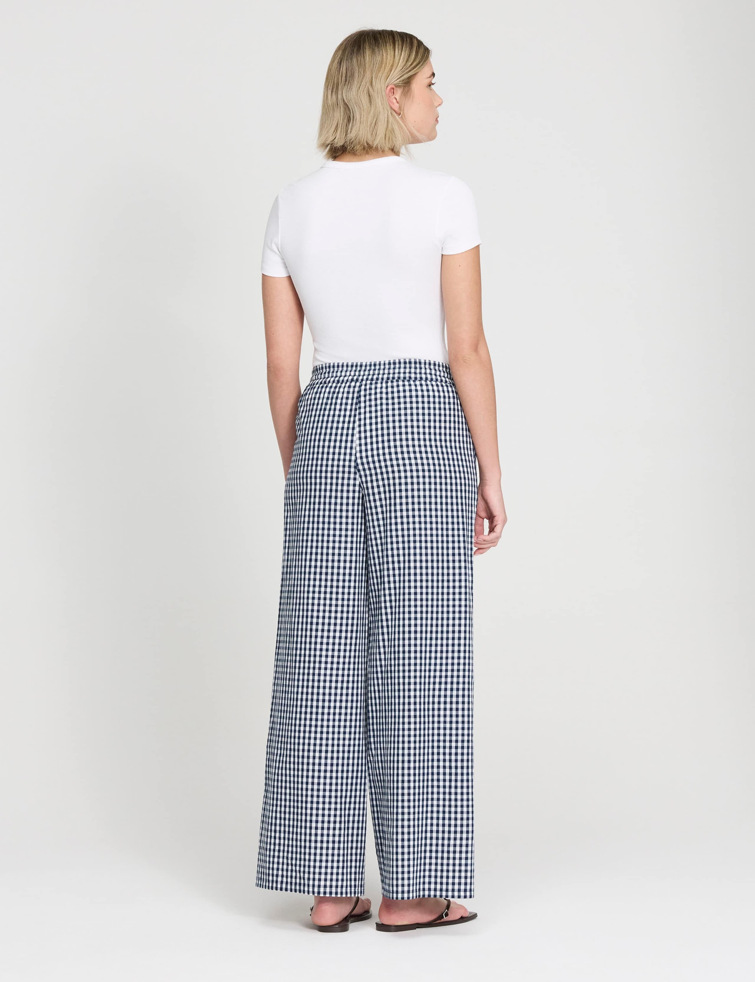 Pure Cotton Gingham Wide Leg Trousers 4 of 5