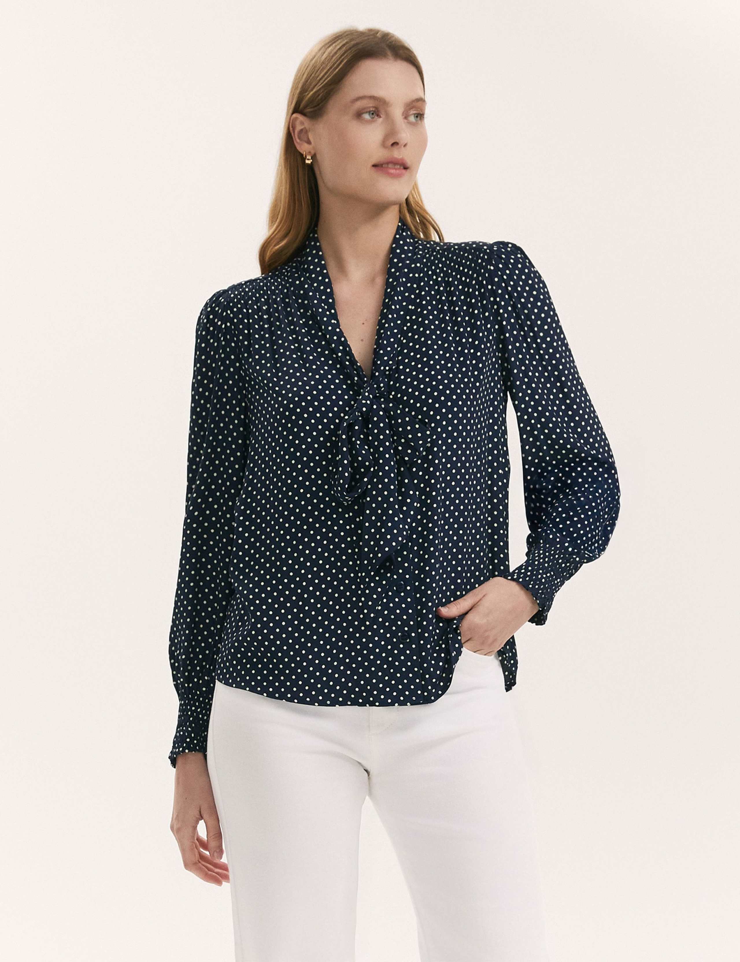 Polka Dot Tie Neck Blouse 1 of 4