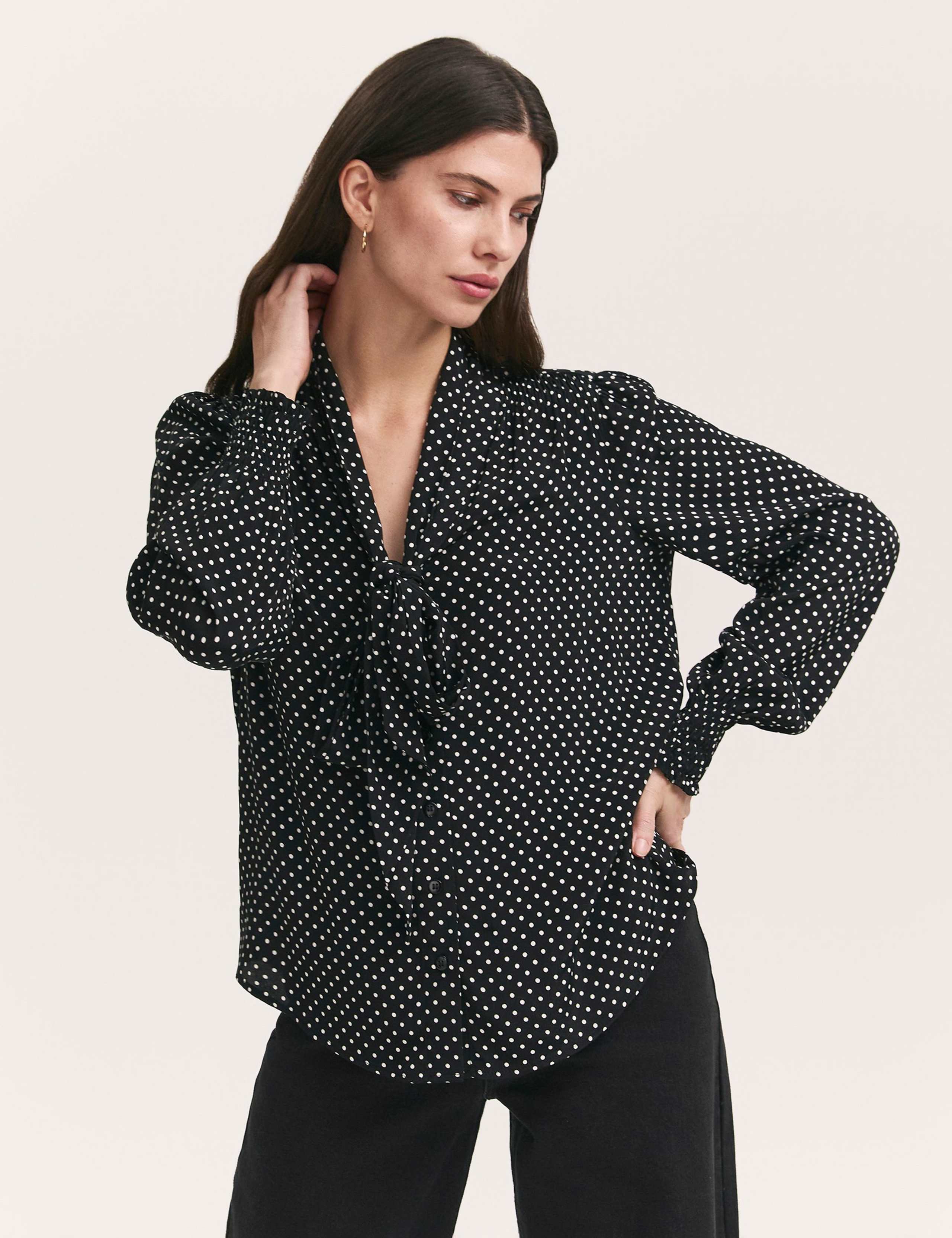 Polka Dot Tie Neck Blouse 1 of 4