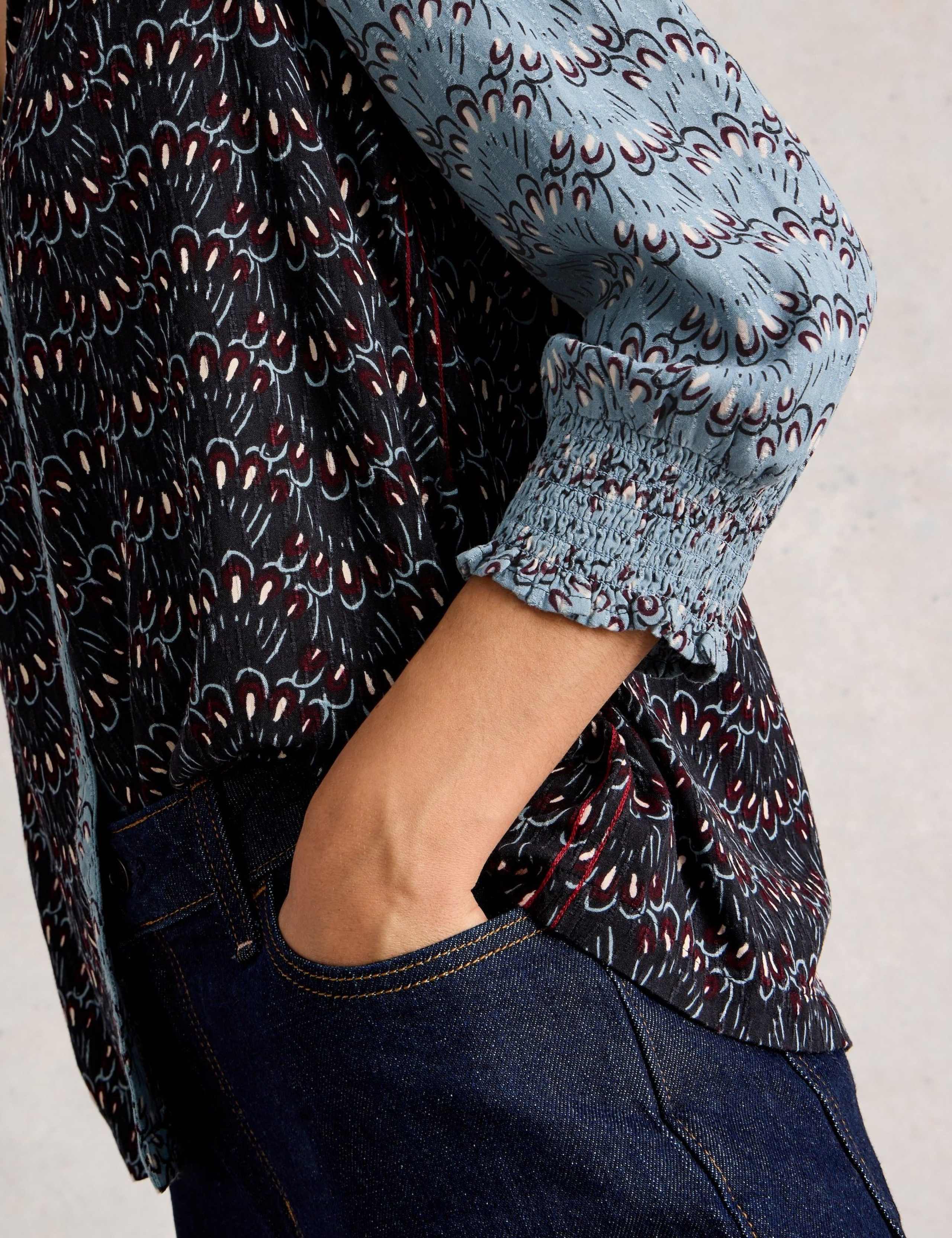 Printed V-Neck Shirred Detail Blouse 5 of 6