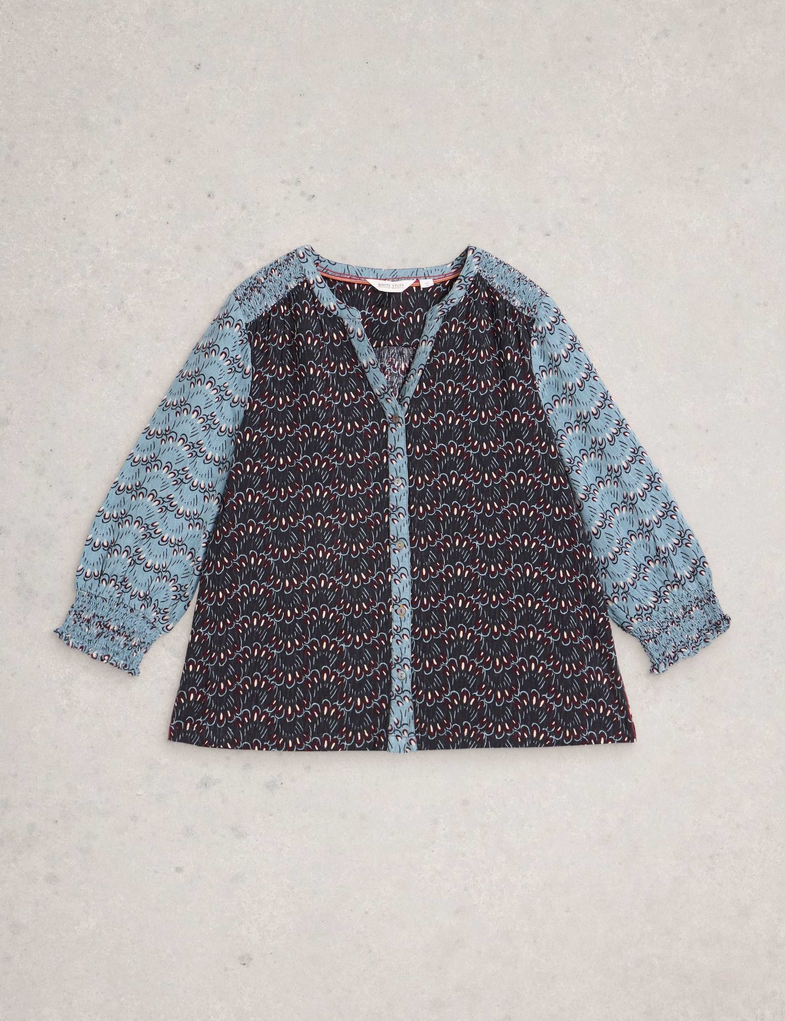 Printed V-Neck Shirred Detail Blouse 2 of 6