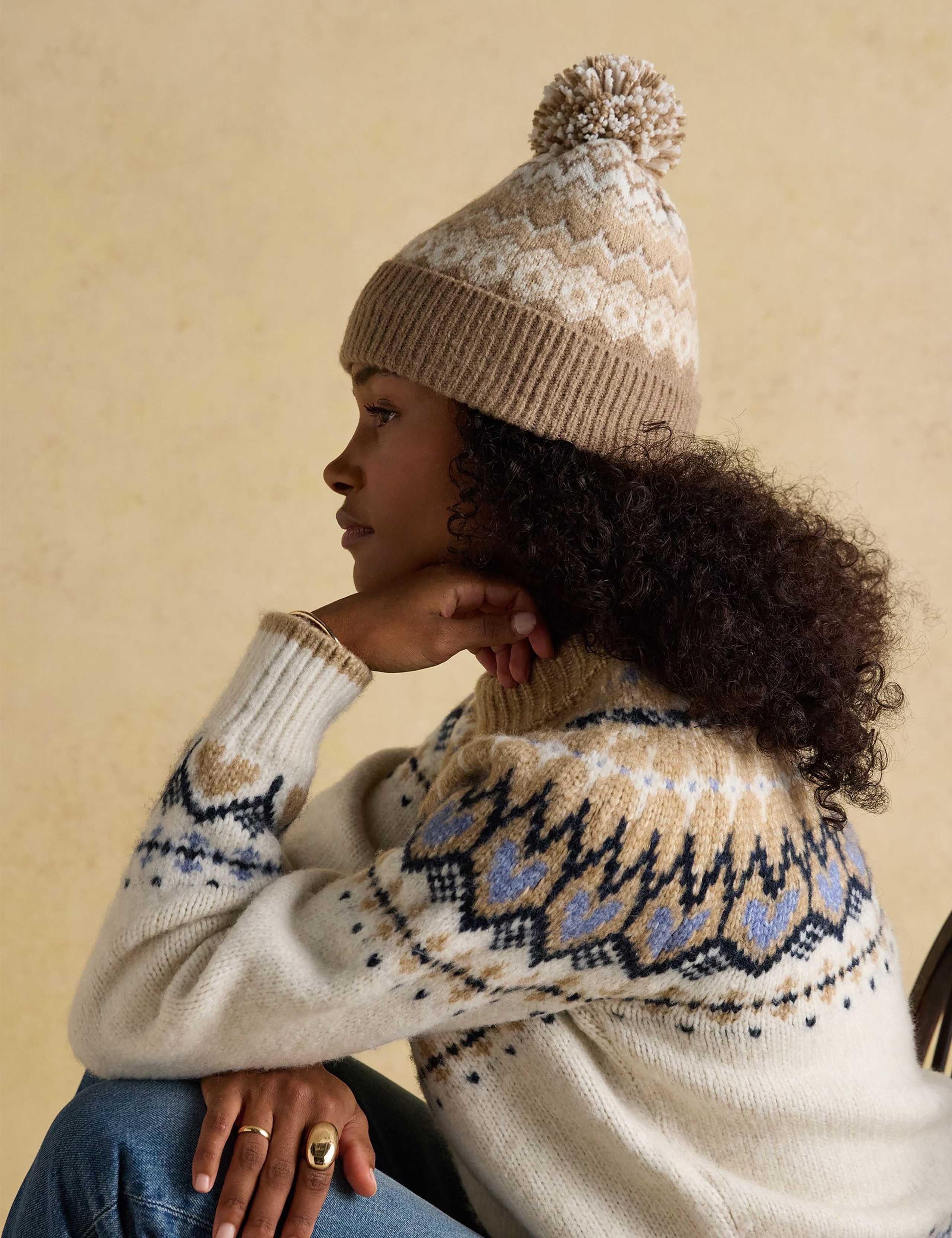 Knitted Fair Isle Pom Beanie Hat 3 of 7