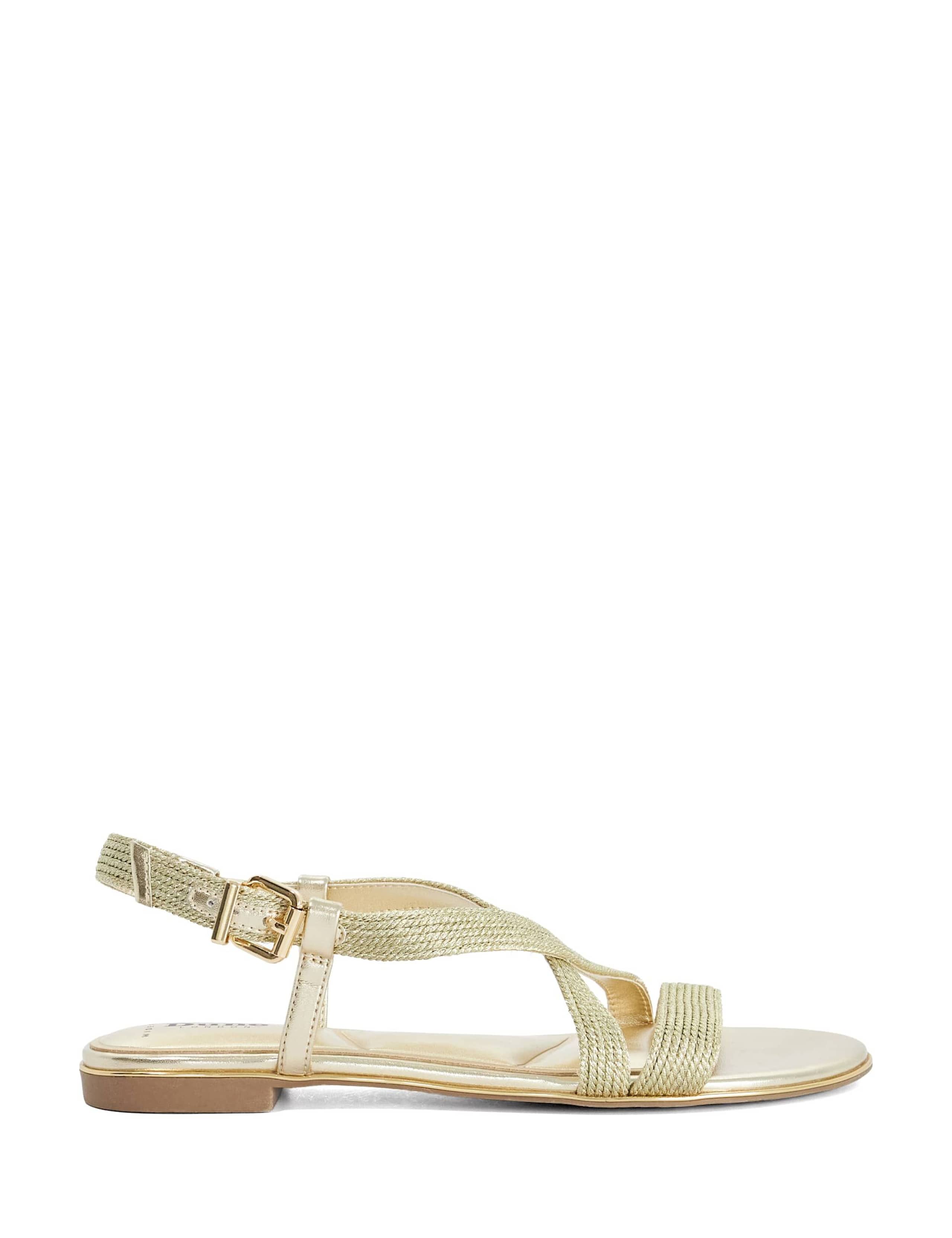 Wide Fit Metallic Rope Ankle Strap Flat Sandals 1 of 5