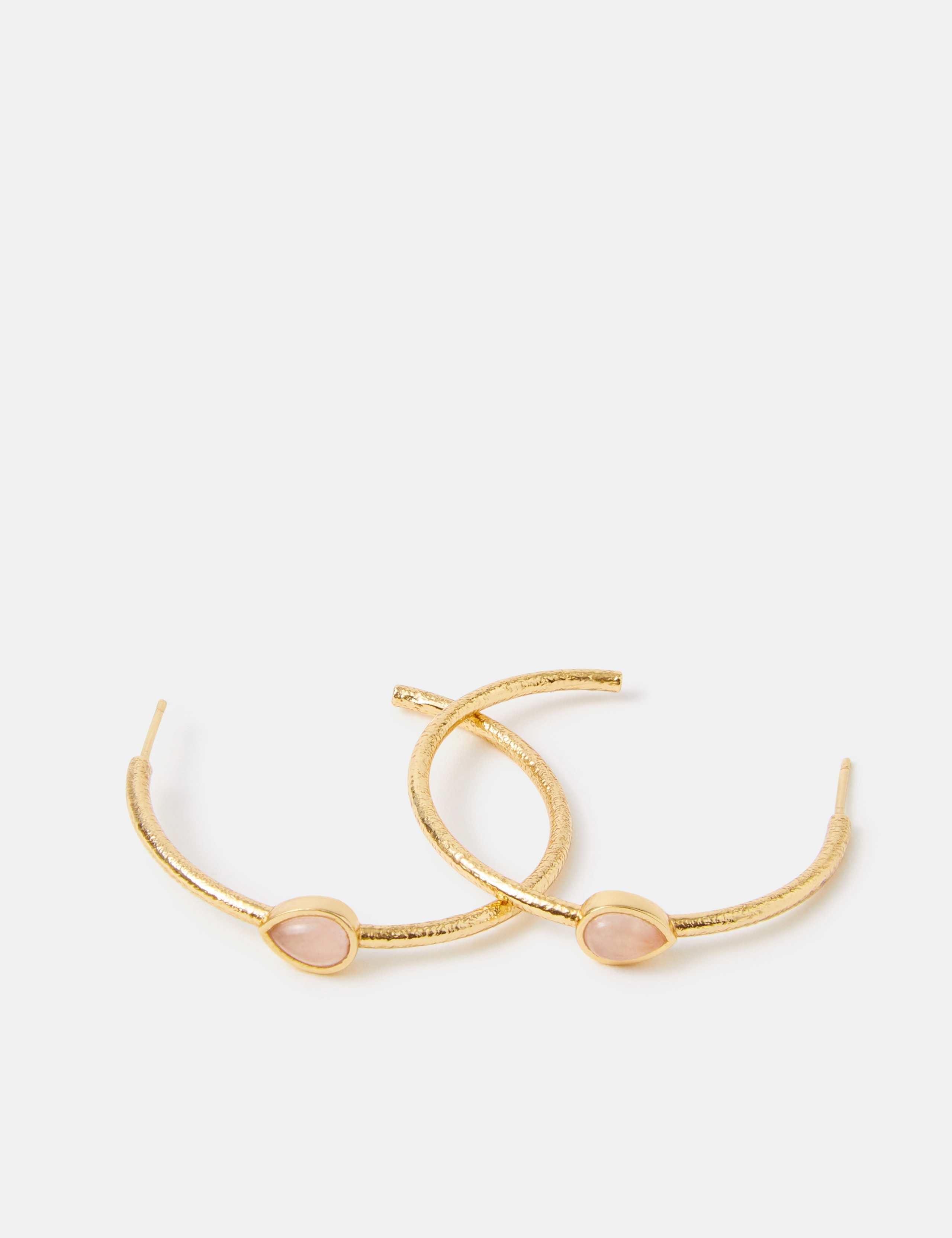 14ct Gold Plated Rose Quartz Hoop Earrings 2 of 3