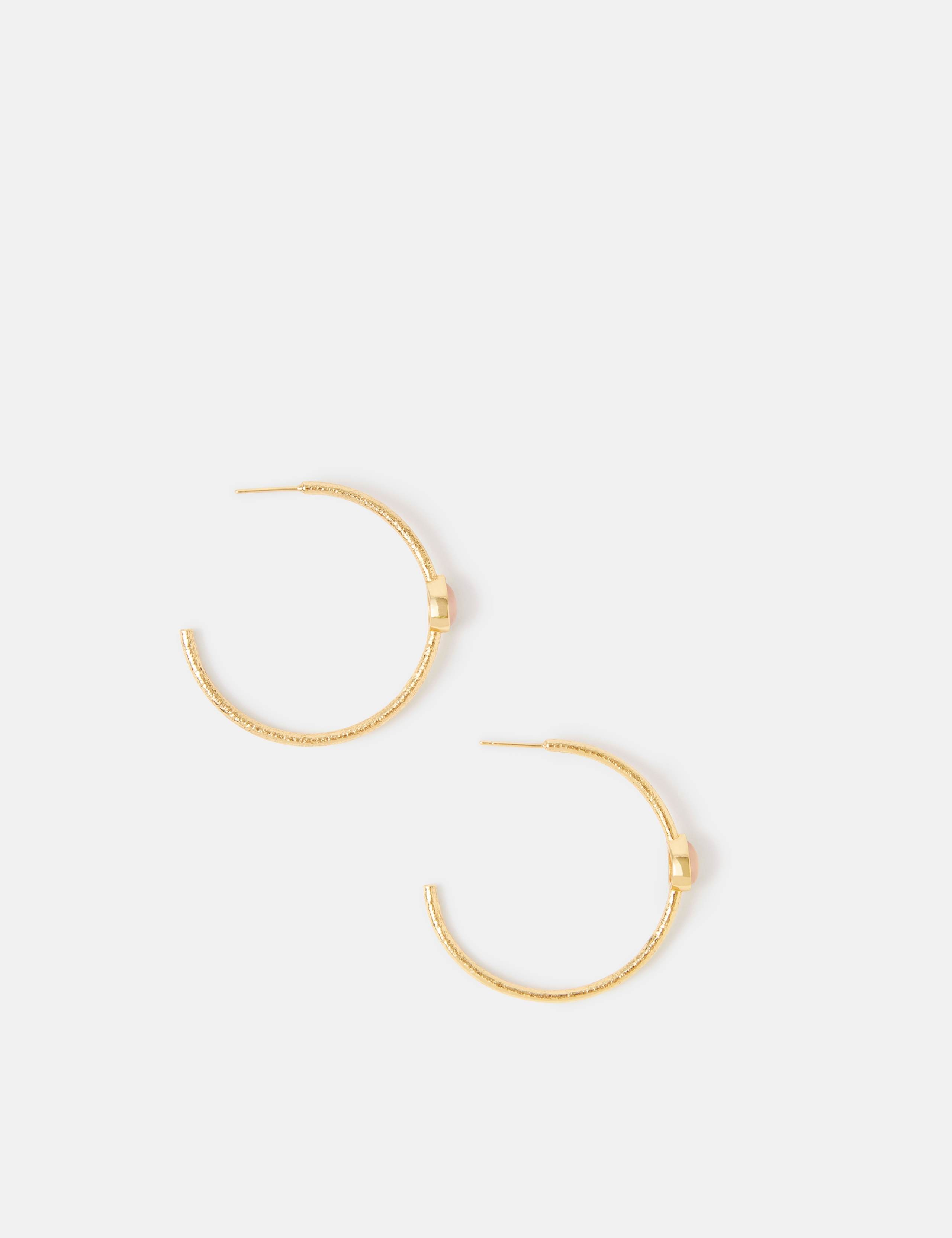 14ct Gold Plated Rose Quartz Hoop Earrings 3 of 3