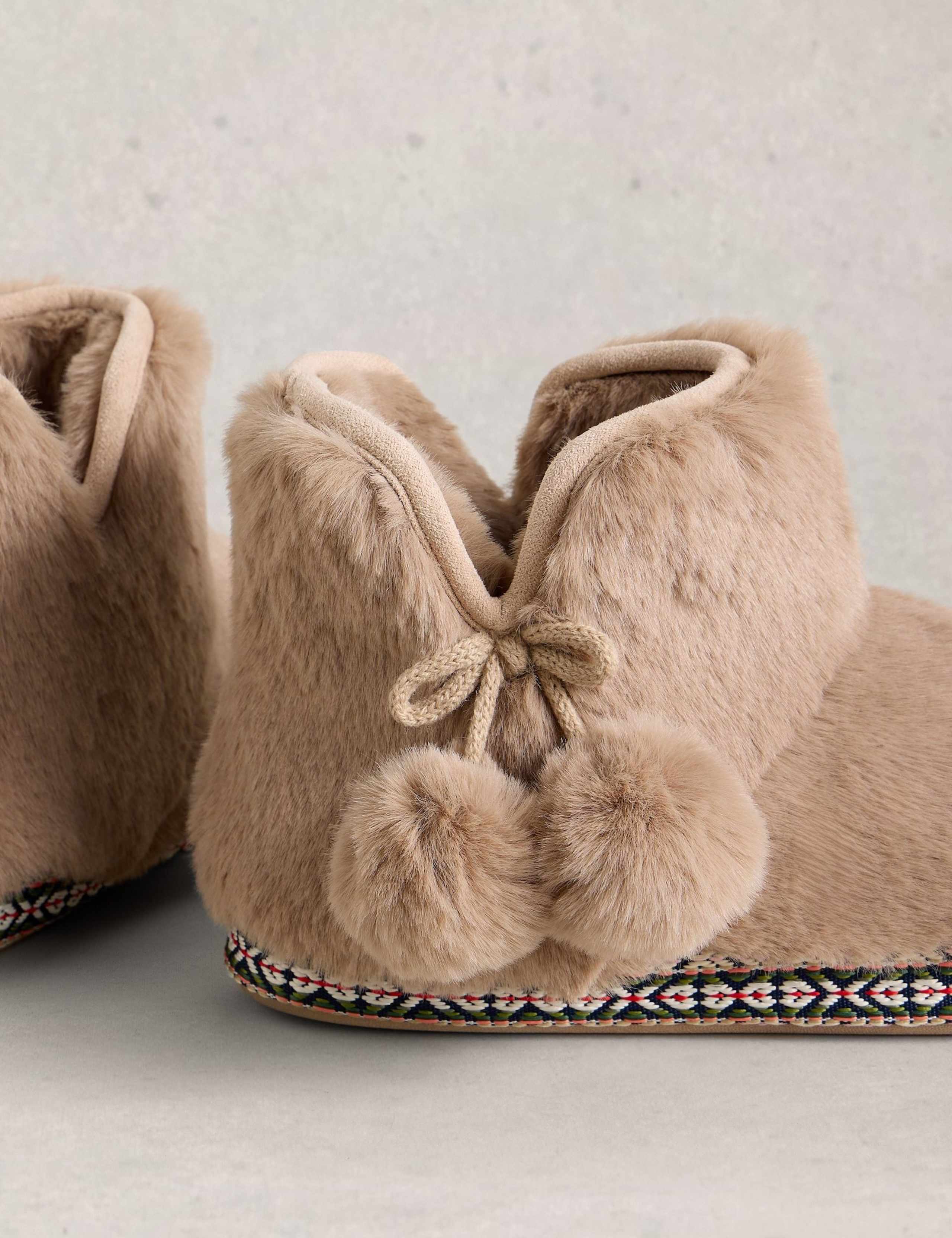 Faux Fur Pom Pom Bootie Slippers 2 of 4