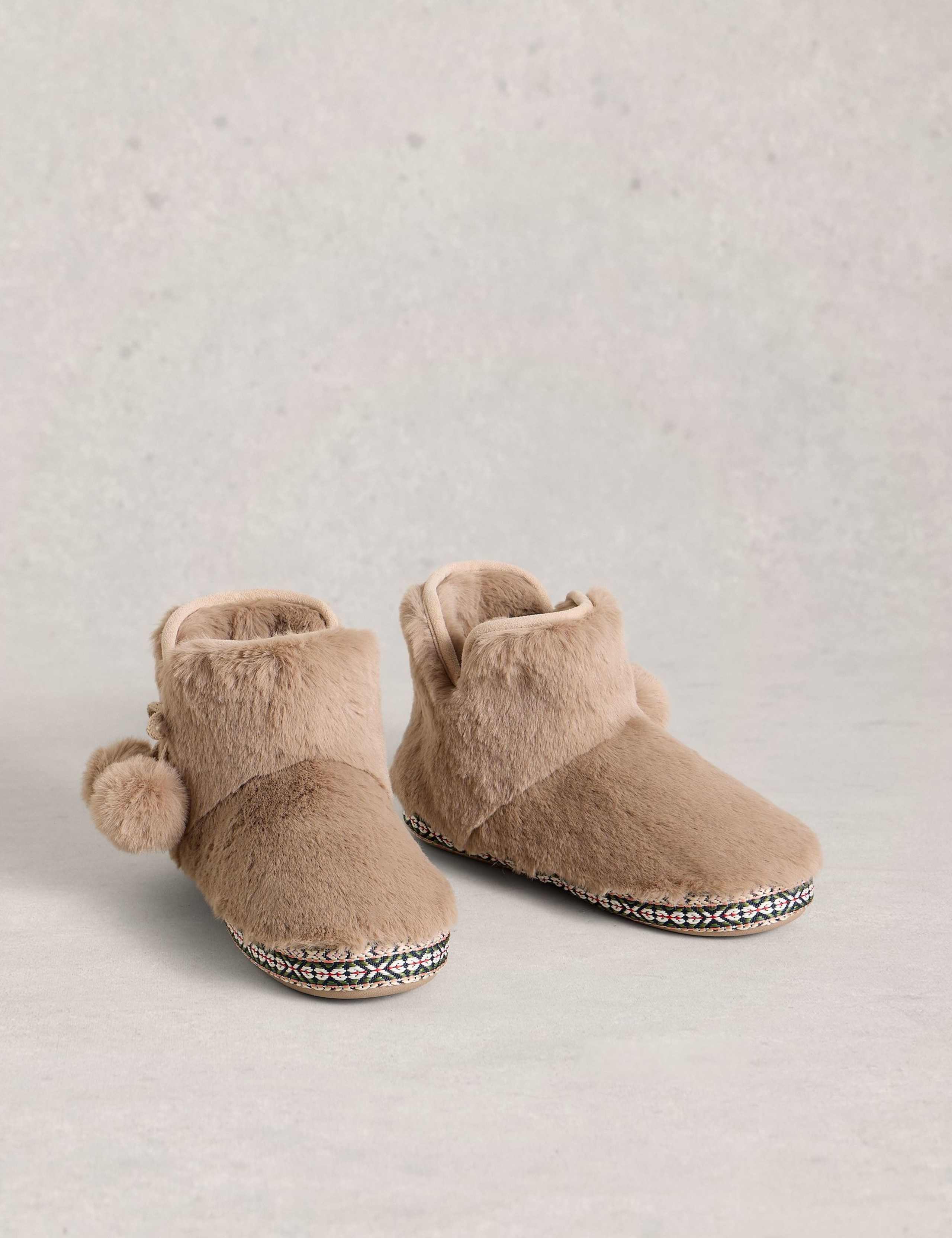 Faux Fur Pom Pom Bootie Slippers 3 of 4