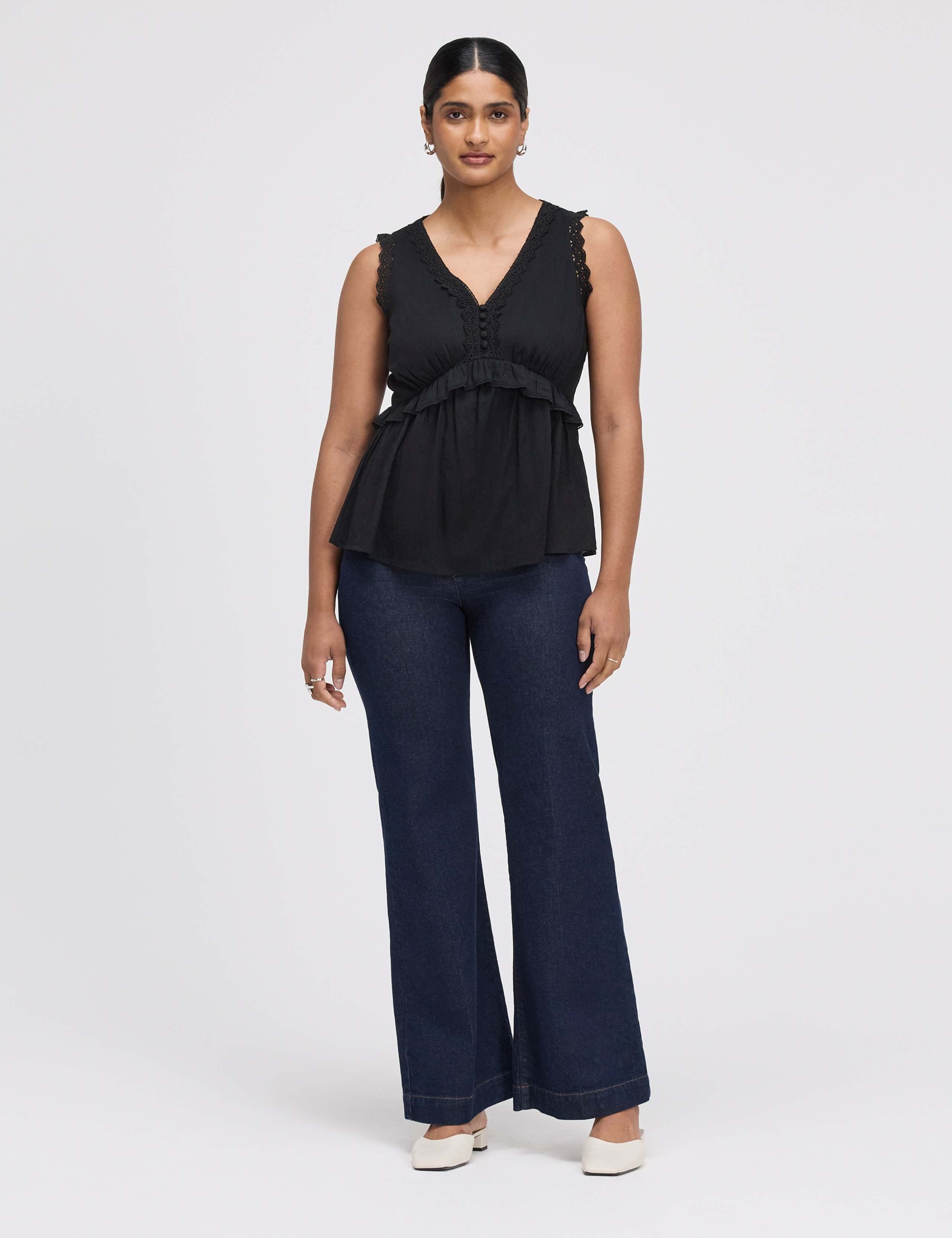 Pure Cotton V-Neck Lace Detail Peplum Top 2 of 5