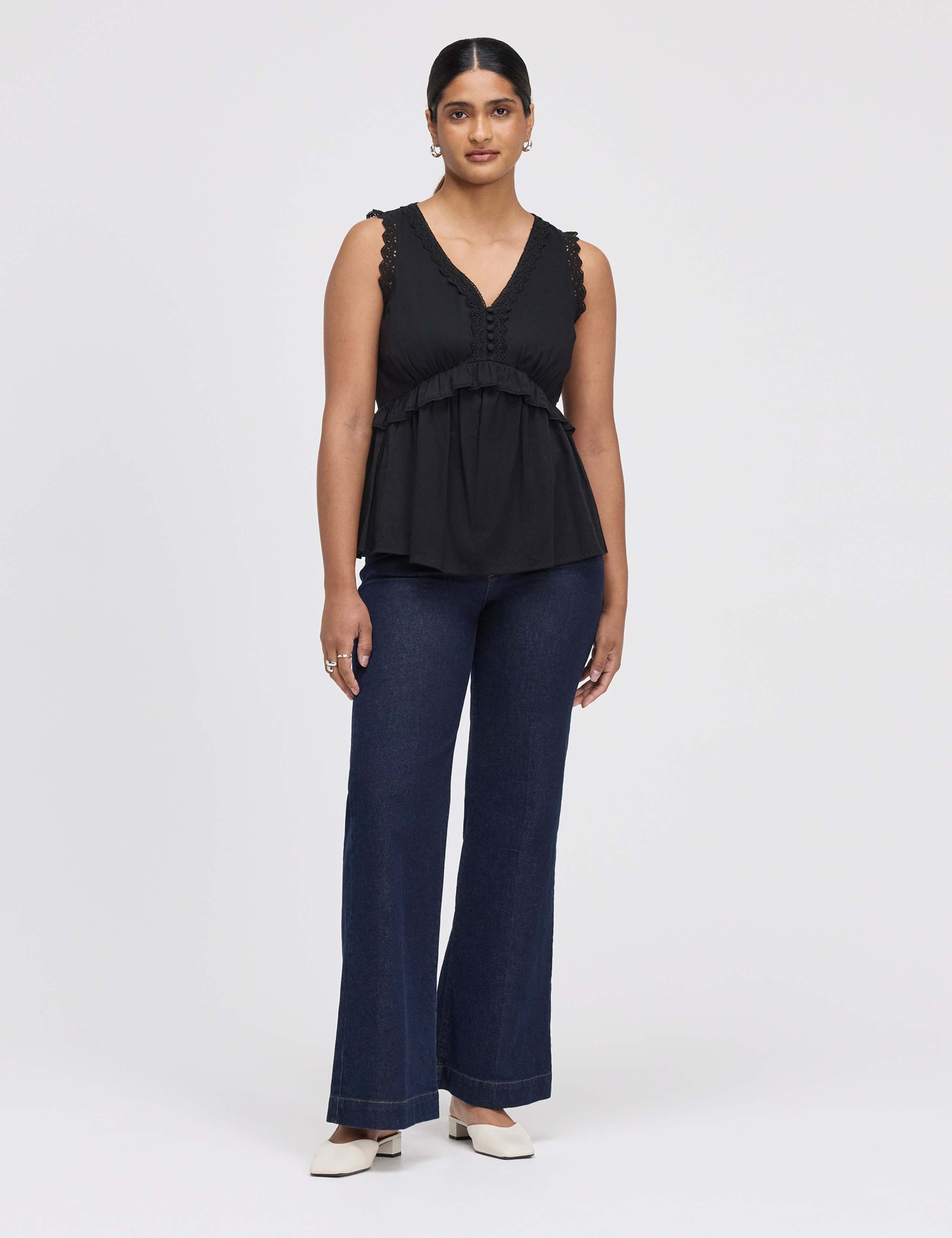 Pure Cotton V-Neck Lace Detail Peplum Top 3 of 5