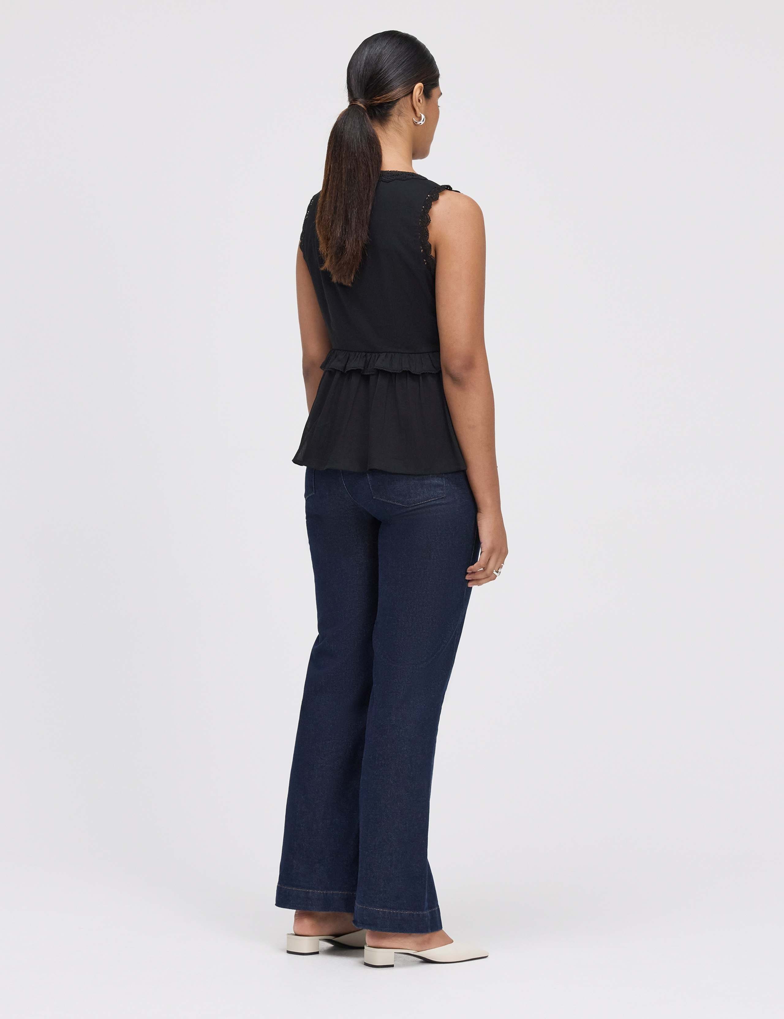 Pure Cotton V-Neck Lace Detail Peplum Top 4 of 5