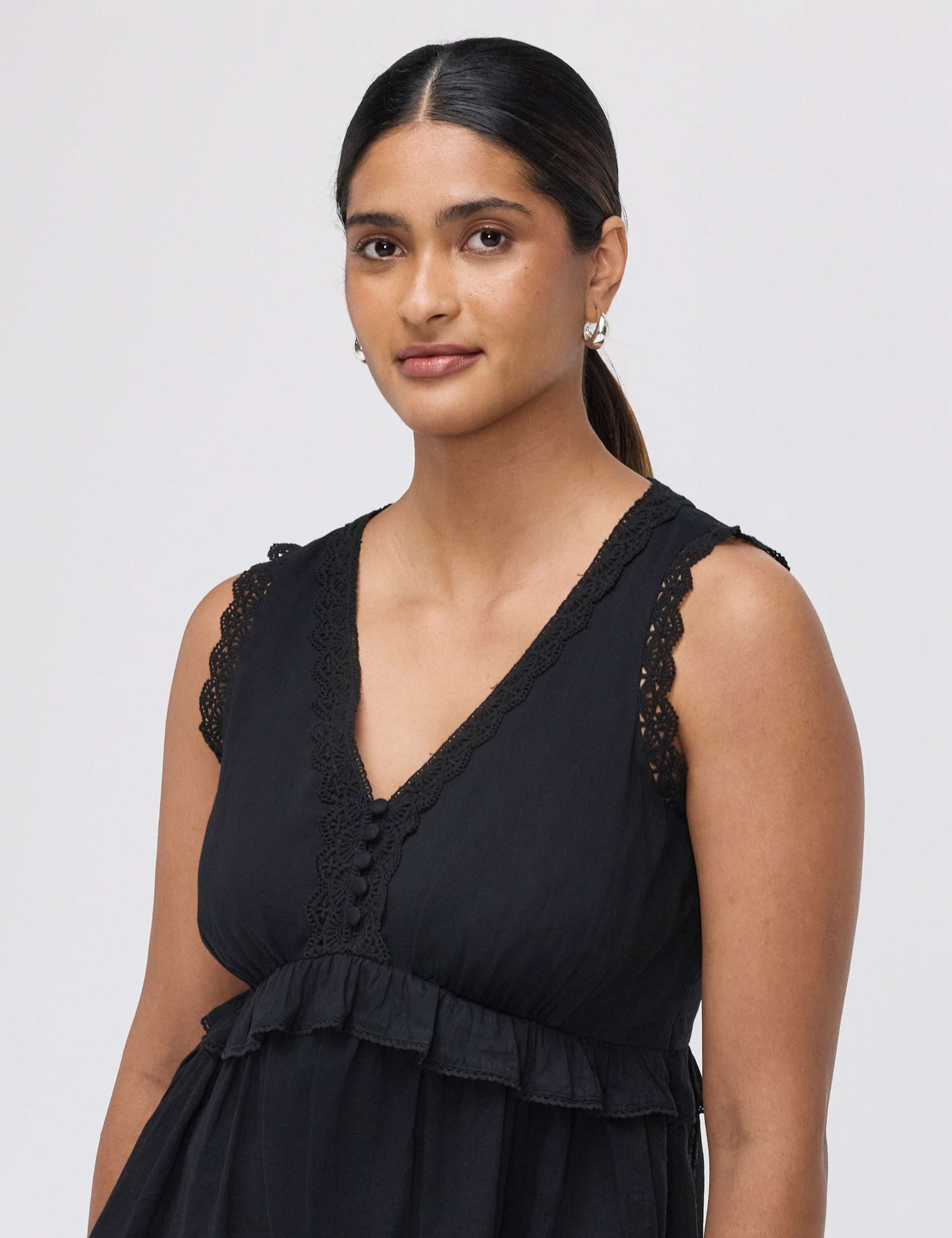 Pure Cotton V-Neck Lace Detail Peplum Top 5 of 5