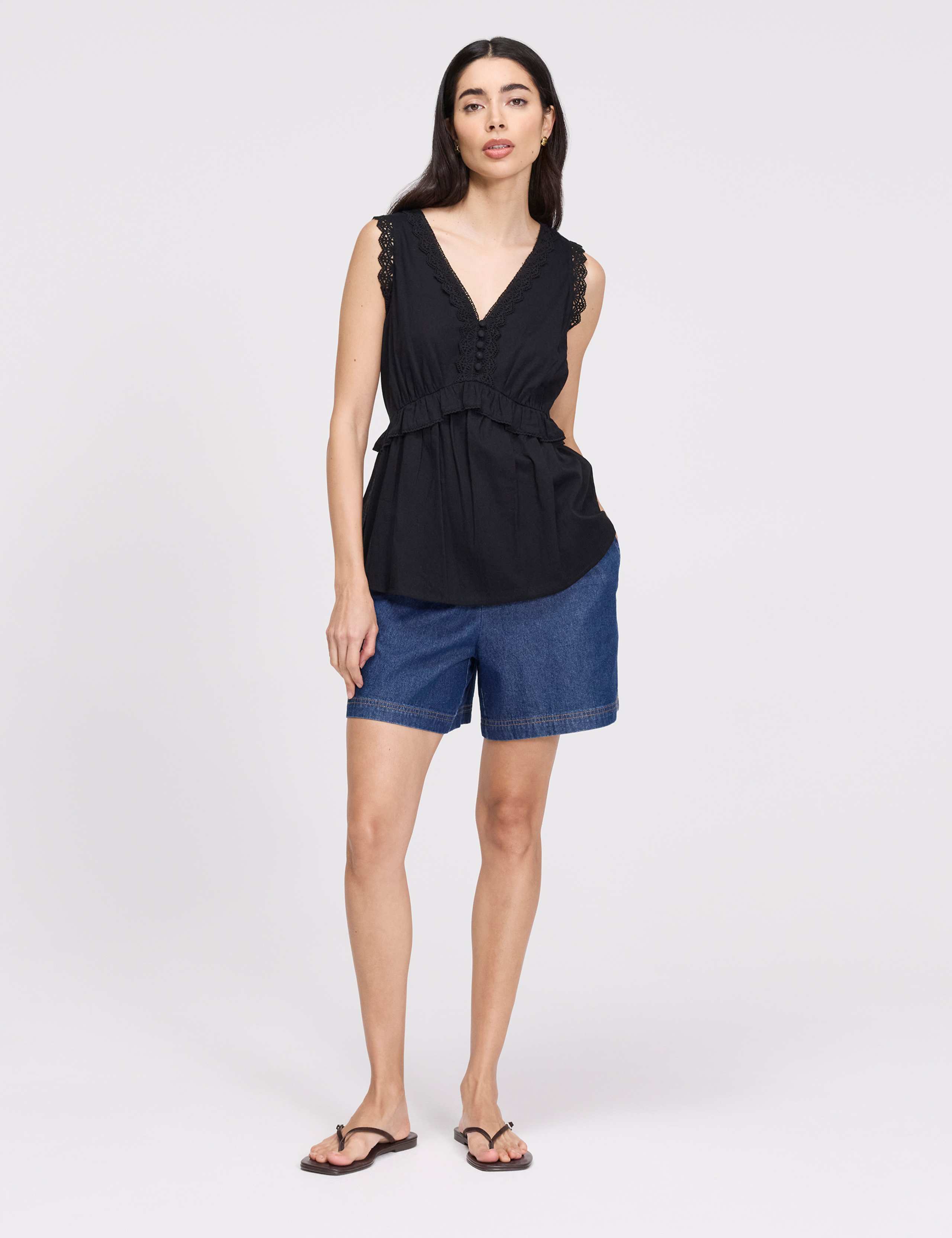 Pure Cotton V-Neck Lace Detail Peplum Top 6 of 8