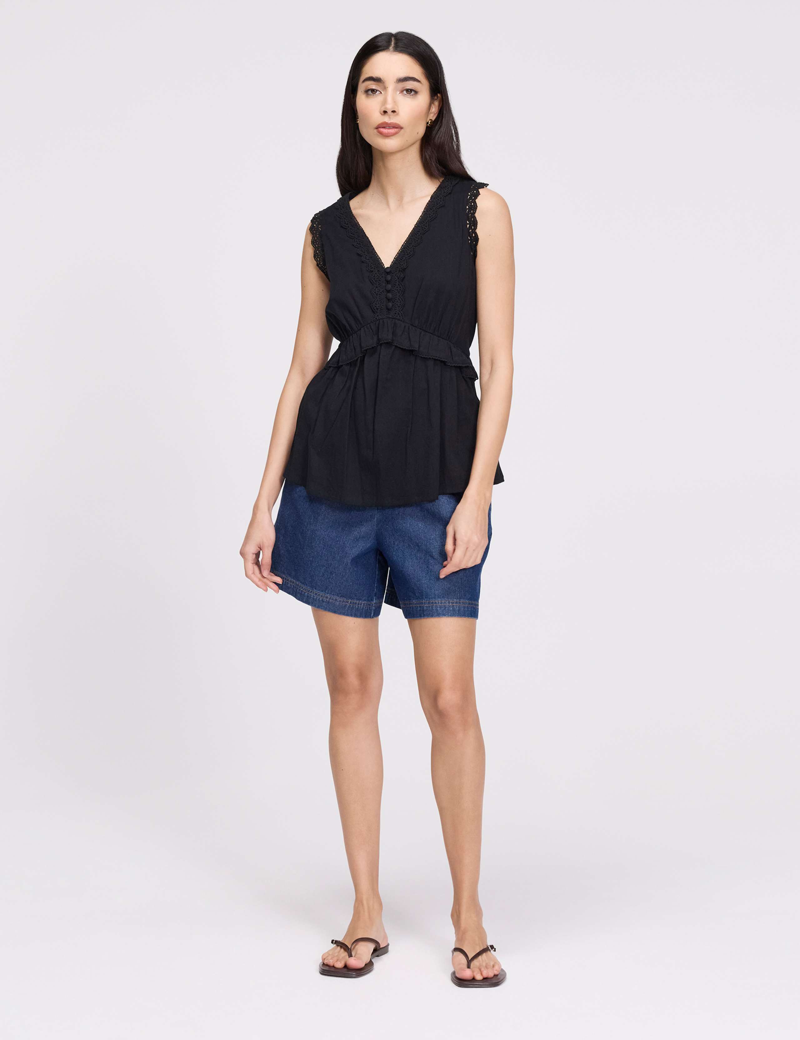 Pure Cotton V-Neck Lace Detail Peplum Top 7 of 8