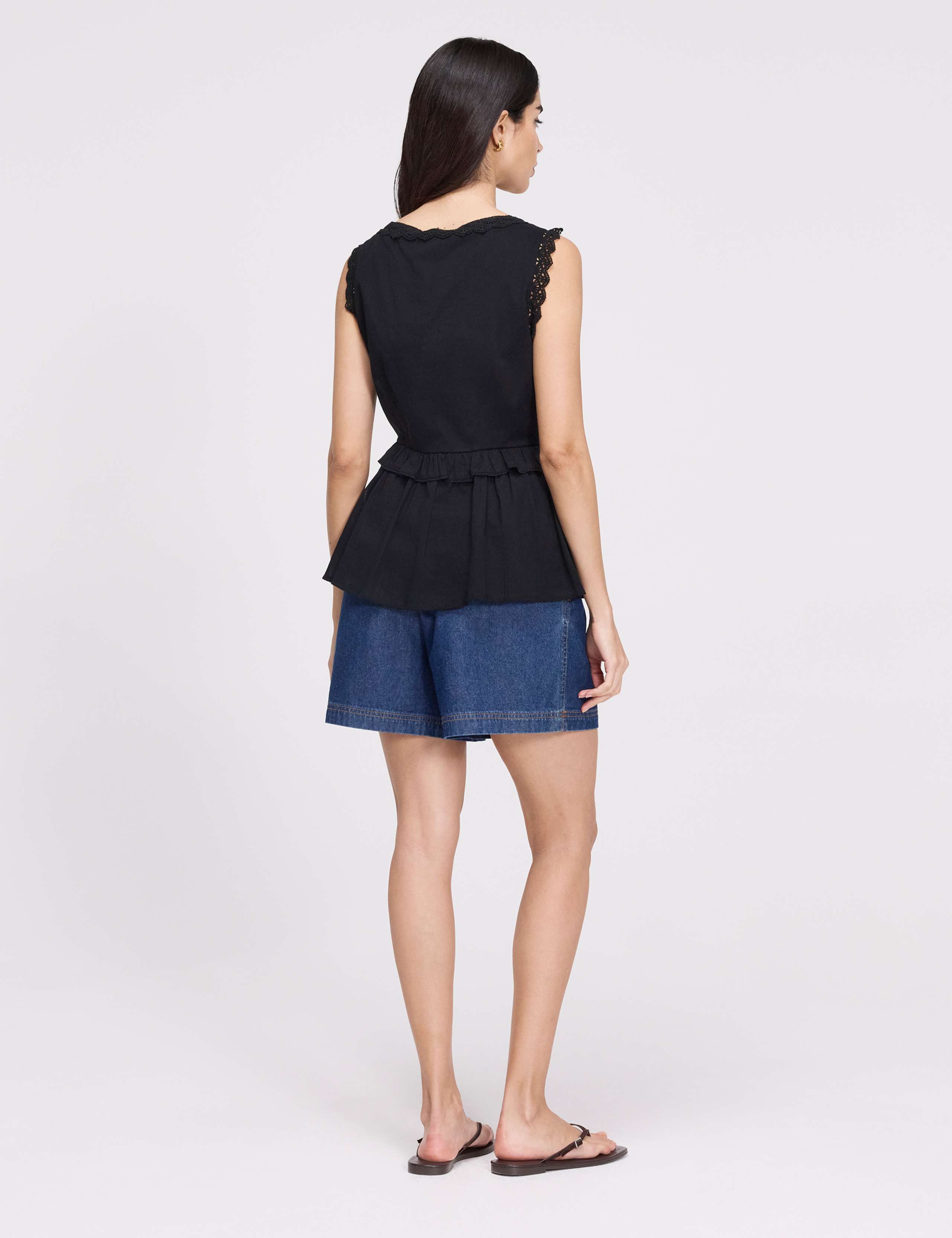 Pure Cotton V-Neck Lace Detail Peplum Top 8 of 8