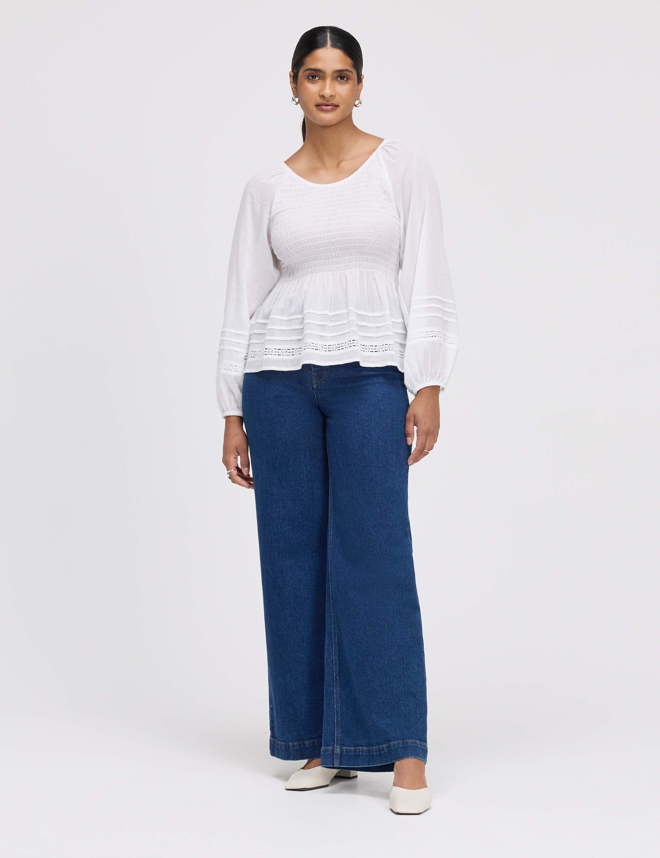 Pure Cotton Shirred Blouson Sleeve Top 3 of 7