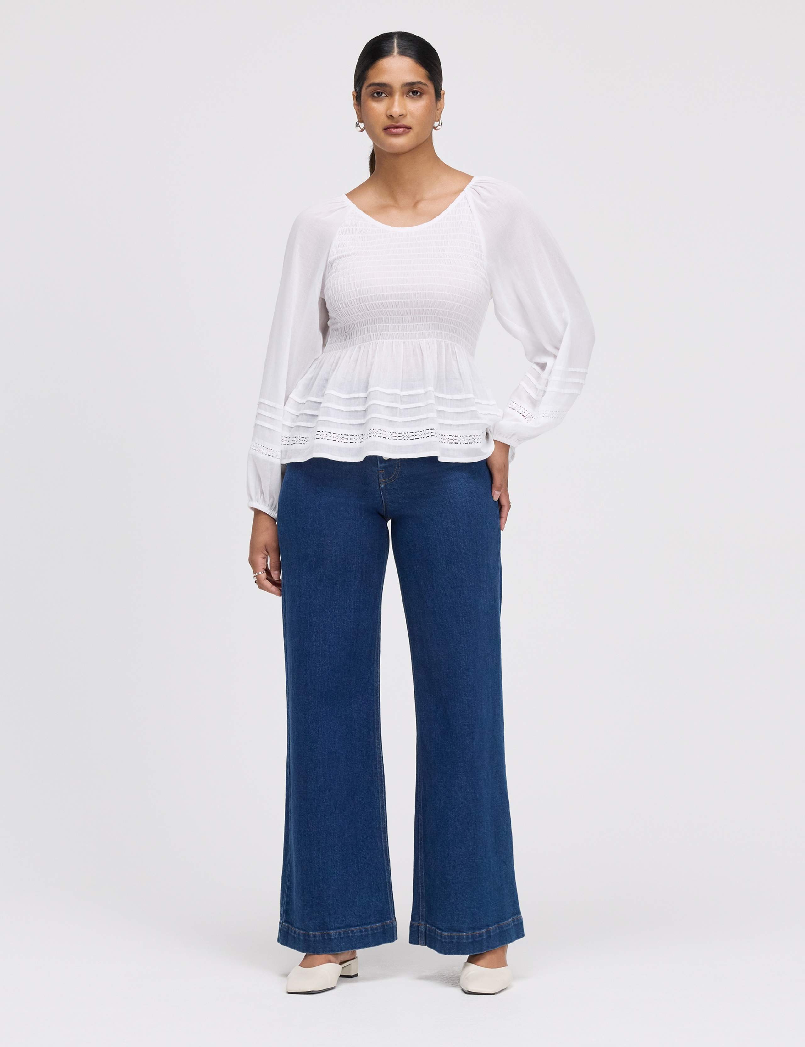 Pure Cotton Shirred Blouson Sleeve Top 4 of 7