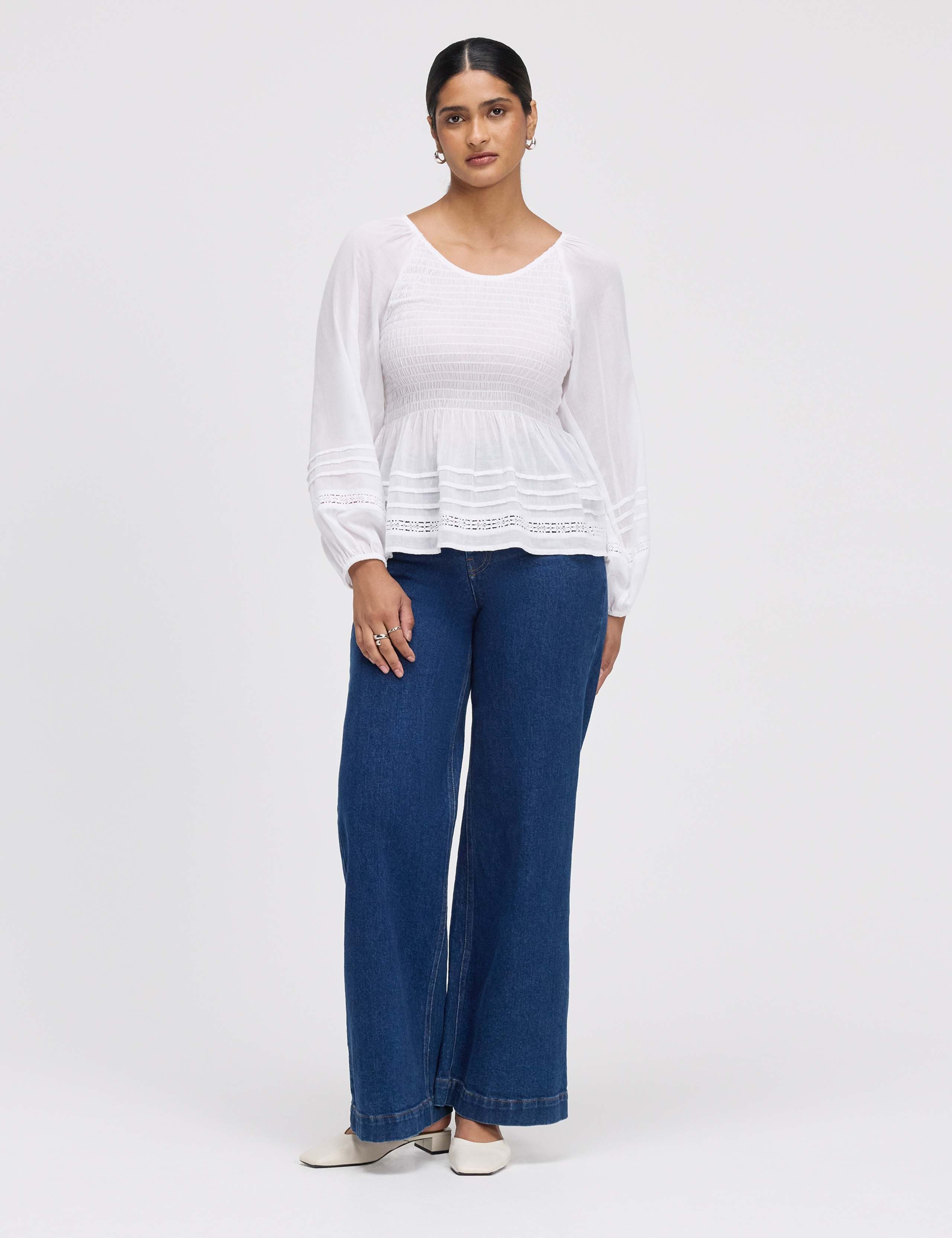 Pure Cotton Shirred Blouson Sleeve Top 5 of 7