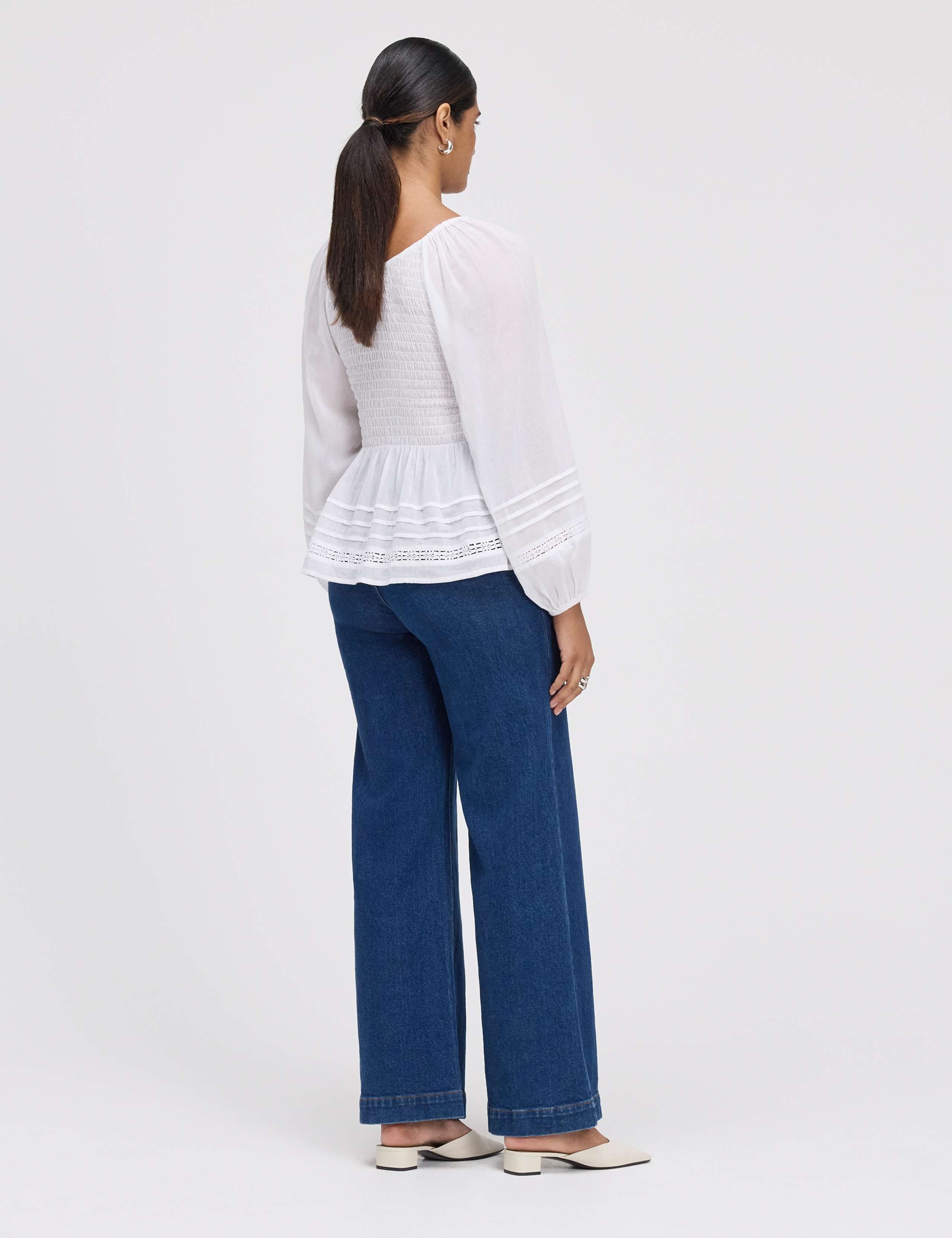 Pure Cotton Shirred Blouson Sleeve Top 6 of 7