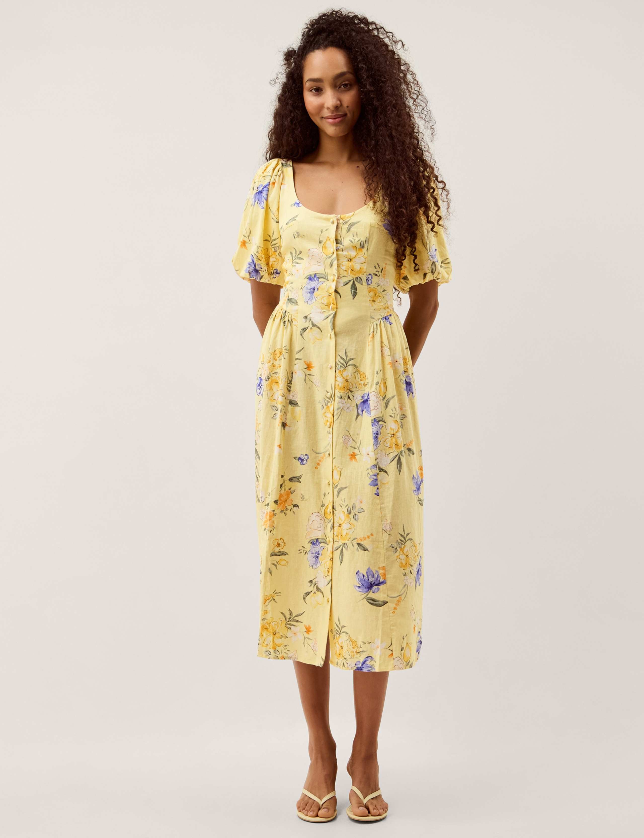 Linen Rich Floral Scoop Neck Midaxi Dress 1 of 5