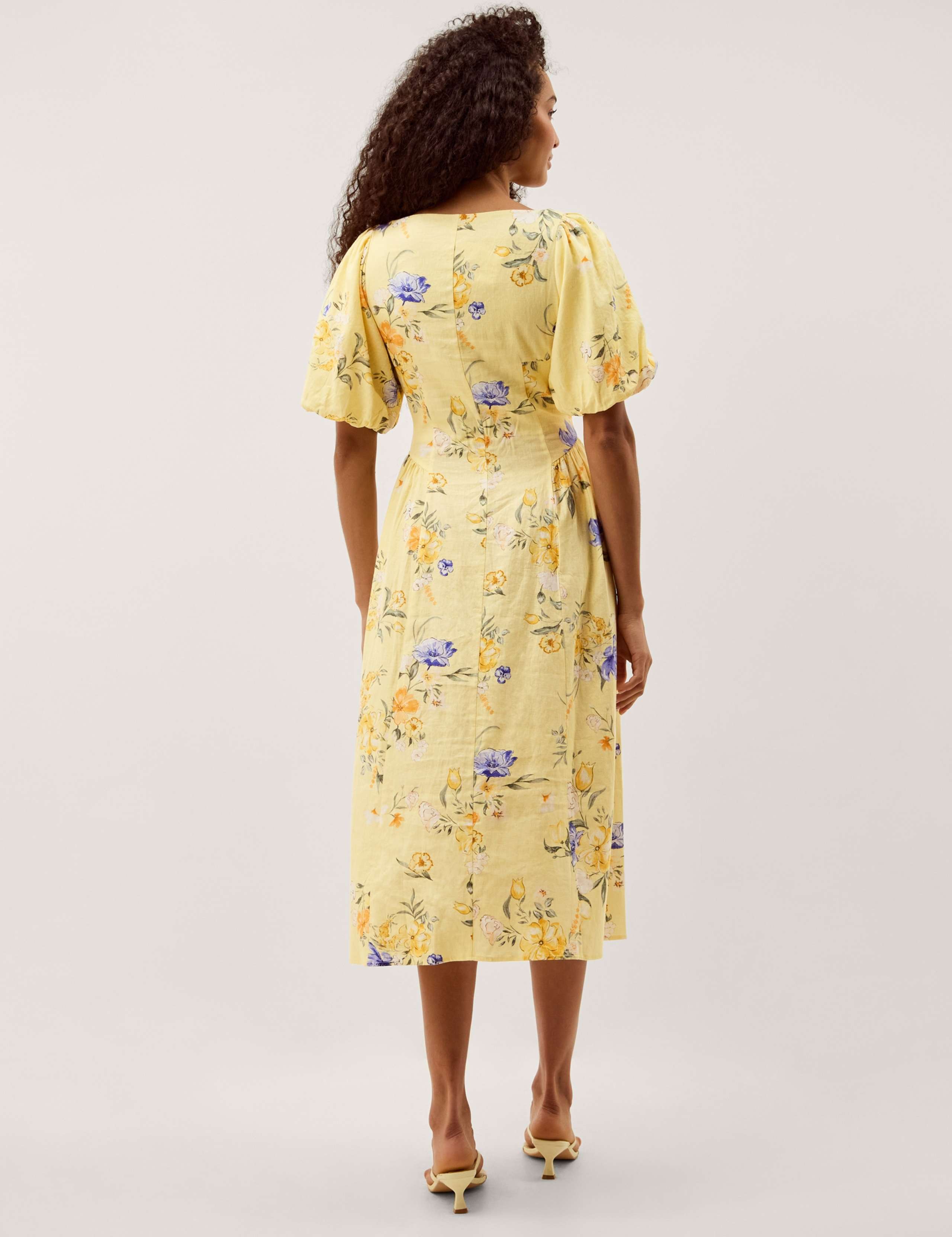 Linen Rich Floral Scoop Neck Midaxi Dress 3 of 5