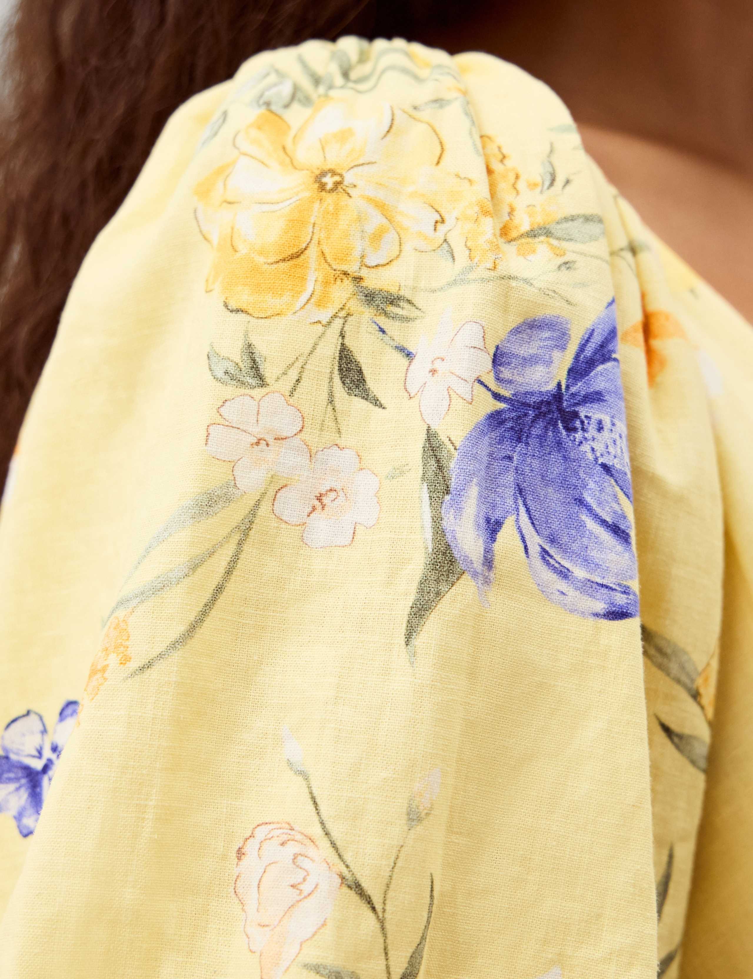 Linen Rich Floral Scoop Neck Midaxi Dress 4 of 5