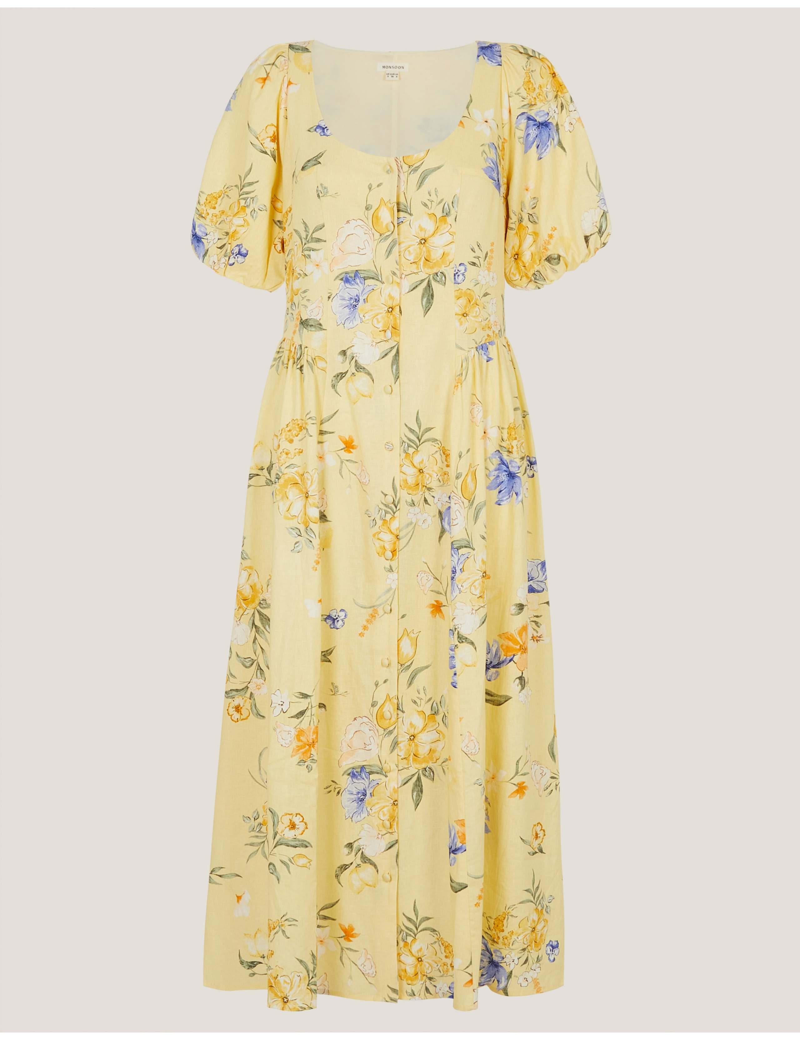 Linen Rich Floral Scoop Neck Midaxi Dress 2 of 5
