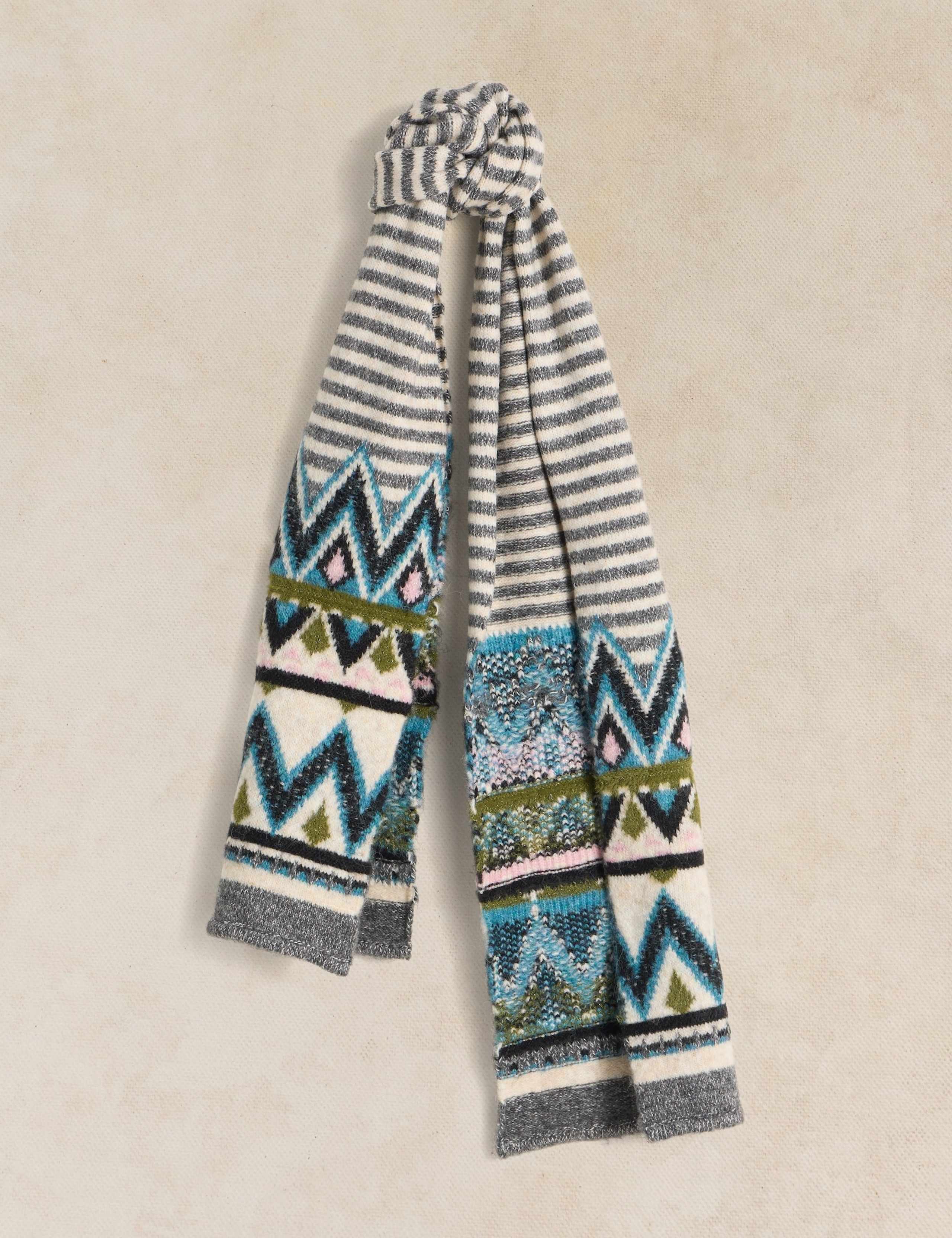 Wool Rich Fair Isle Knitted Scarf 1 of 3
