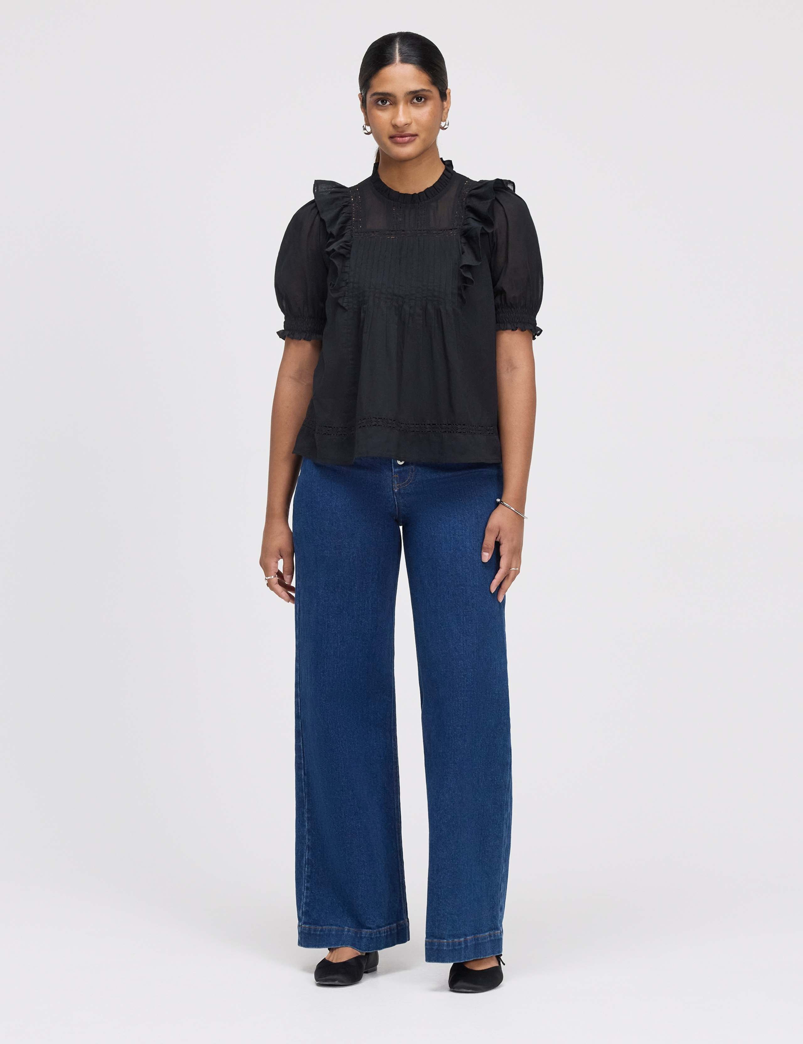 Pure Cotton Frill Detail Puff Sleeve Top 1 of 7