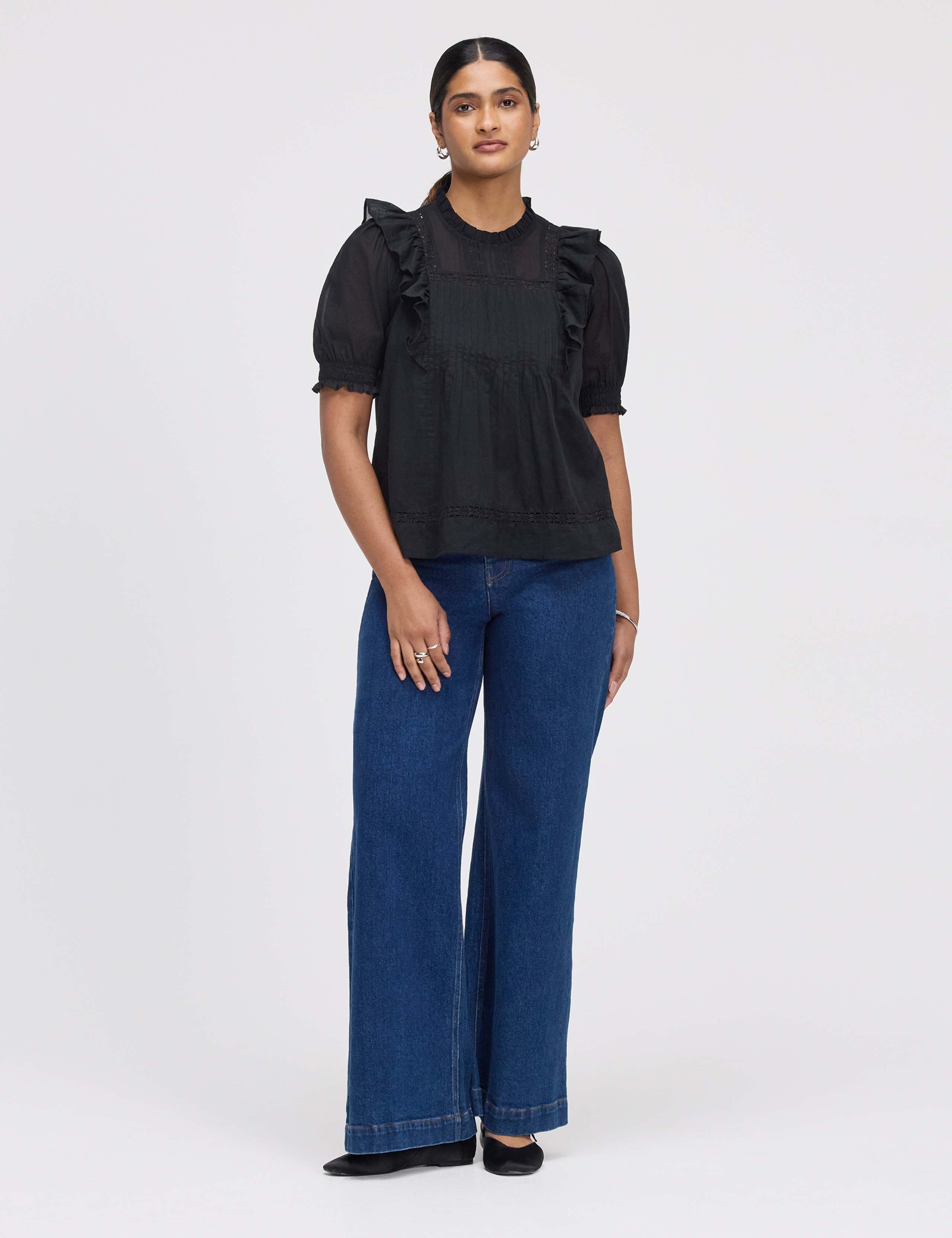 Pure Cotton Frill Detail Puff Sleeve Top 2 of 7