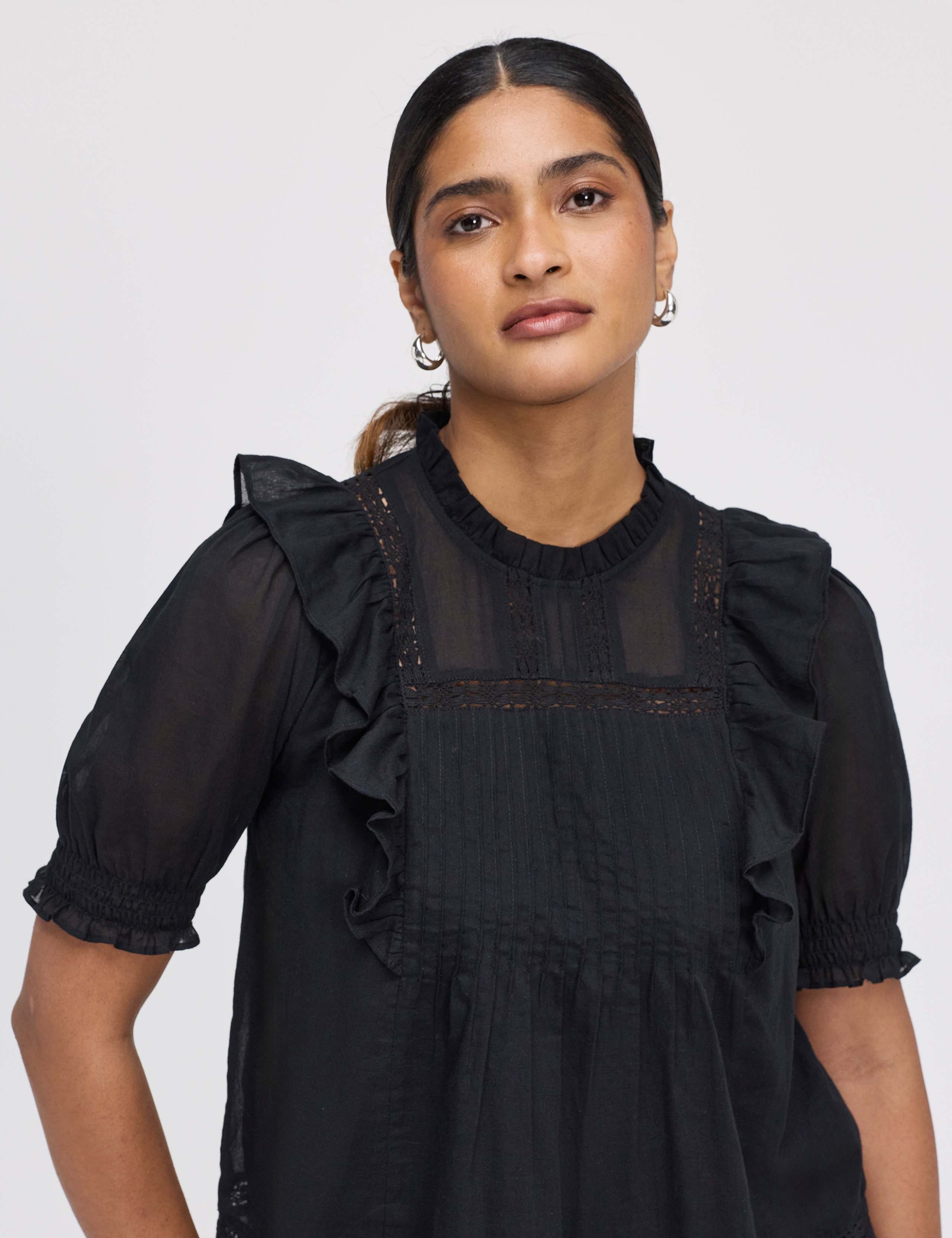Pure Cotton Frill Detail Puff Sleeve Top 5 of 7