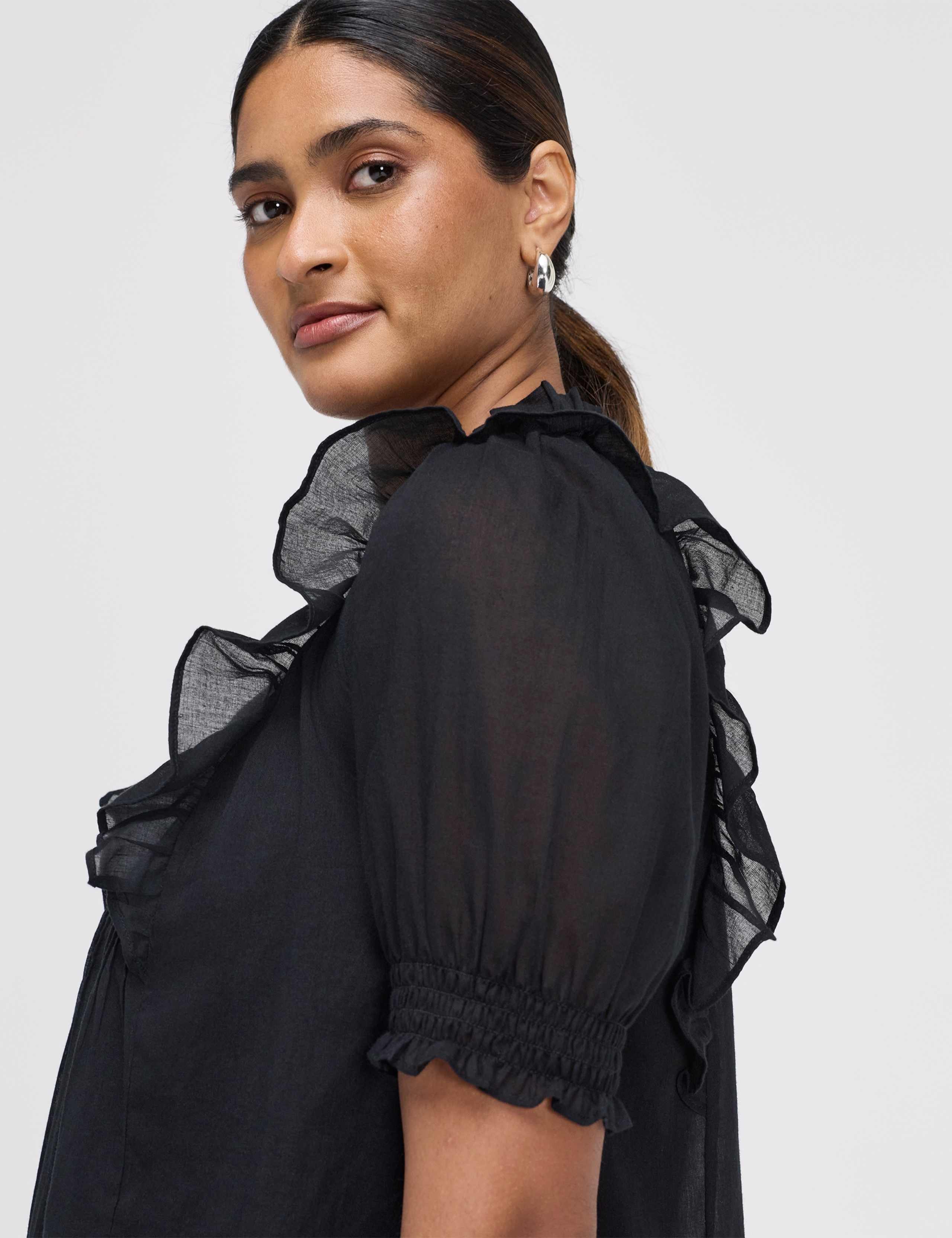 Pure Cotton Frill Detail Puff Sleeve Top 6 of 7
