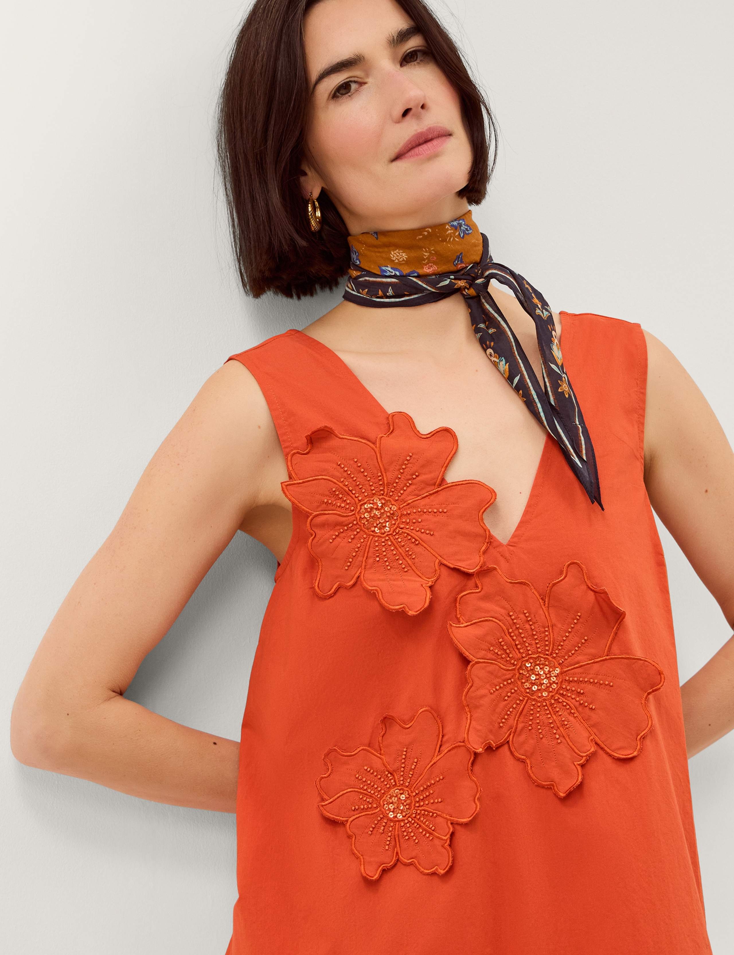 Pure Cotton Floral V-Neck Midi Swing Dress 2 of 4