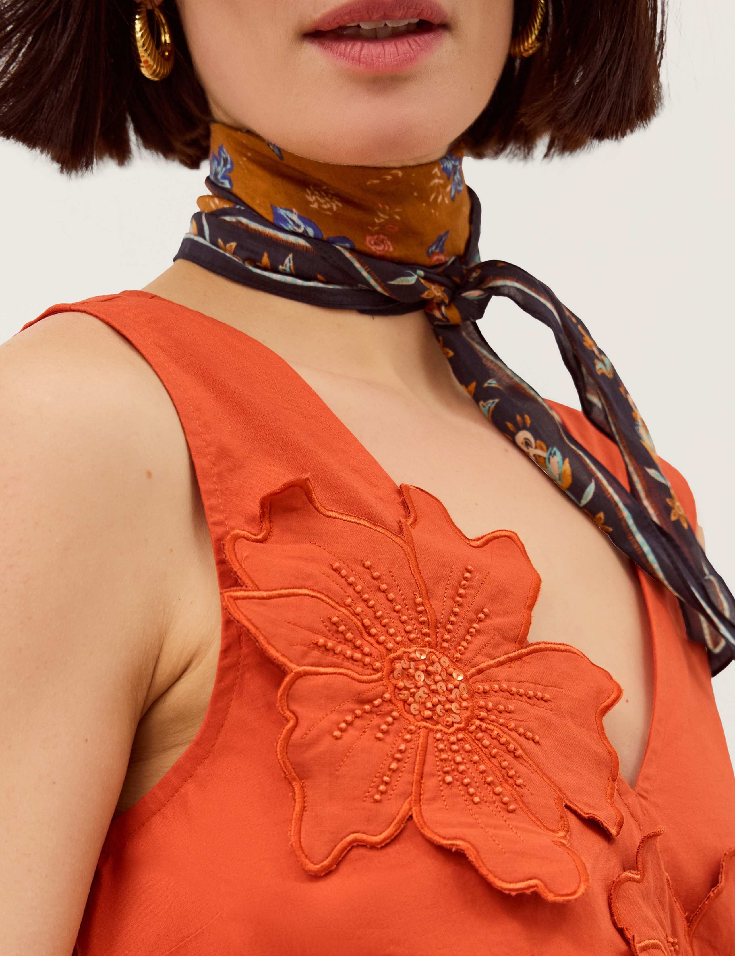 Pure Cotton Floral V-Neck Midi Swing Dress 3 of 4