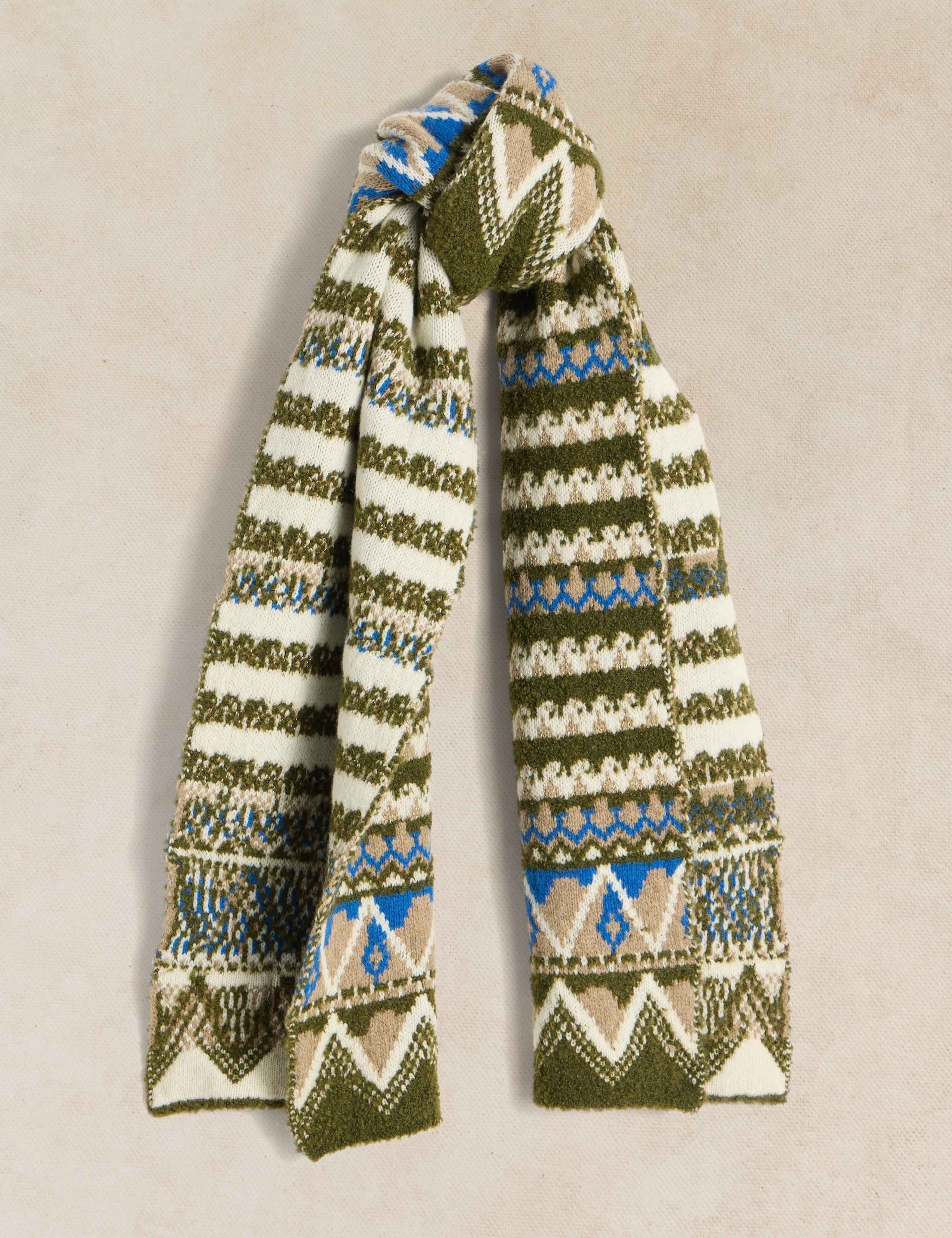 Fair Isle Knitted Scarf with Wool 1 of 3
