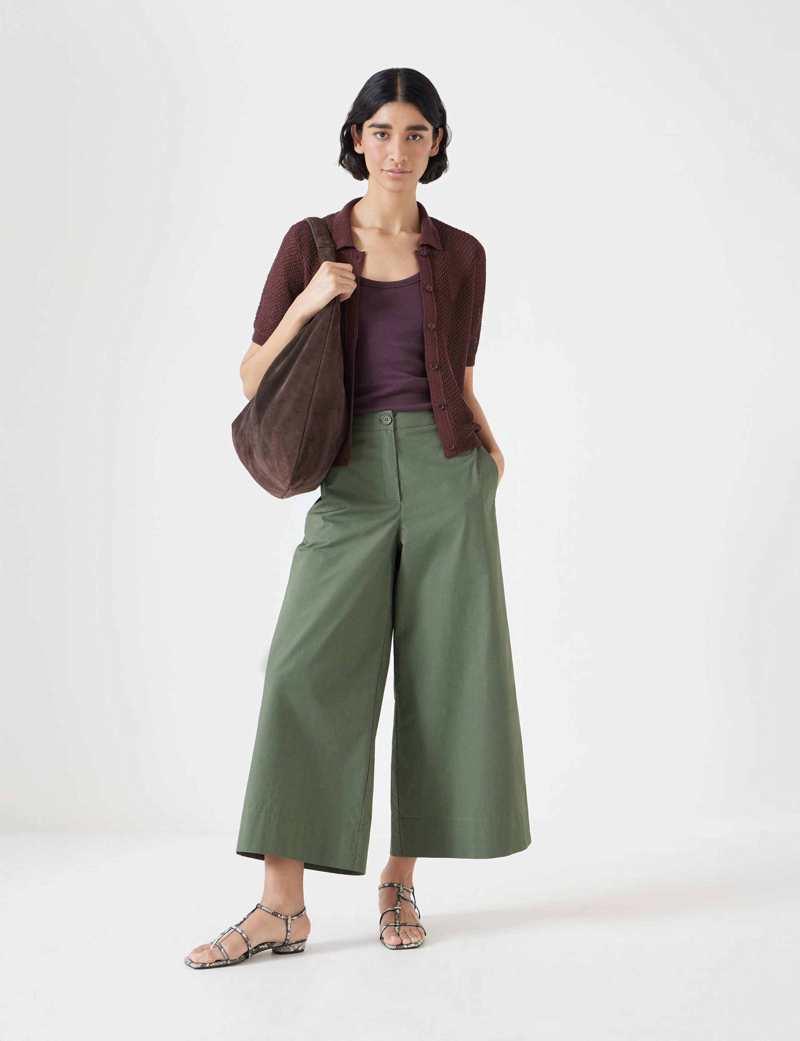 Pure Cotton Wide Leg Cropped Chinos 3 of 5