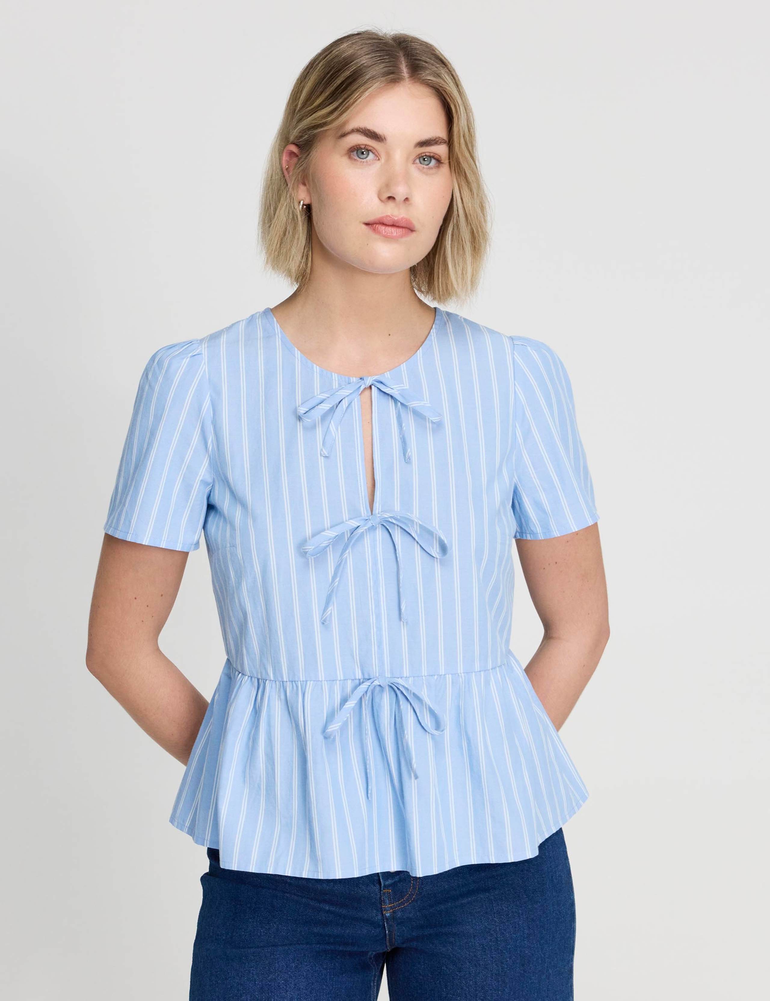 Pure Cotton Striped Tiered Blouse 4 of 5