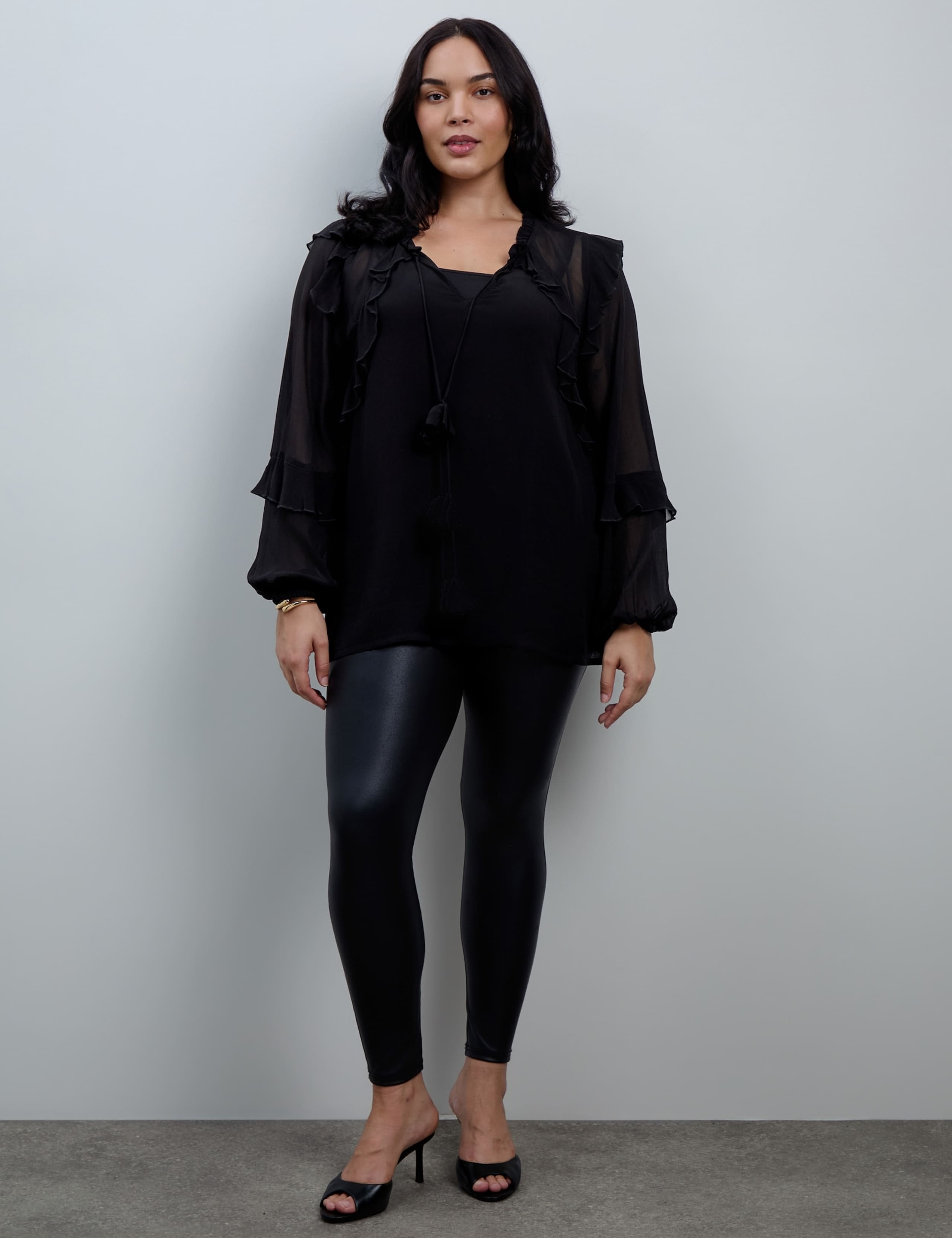 Curve Tie Neck Ruffle Cami Lined Blouse 2 of 5