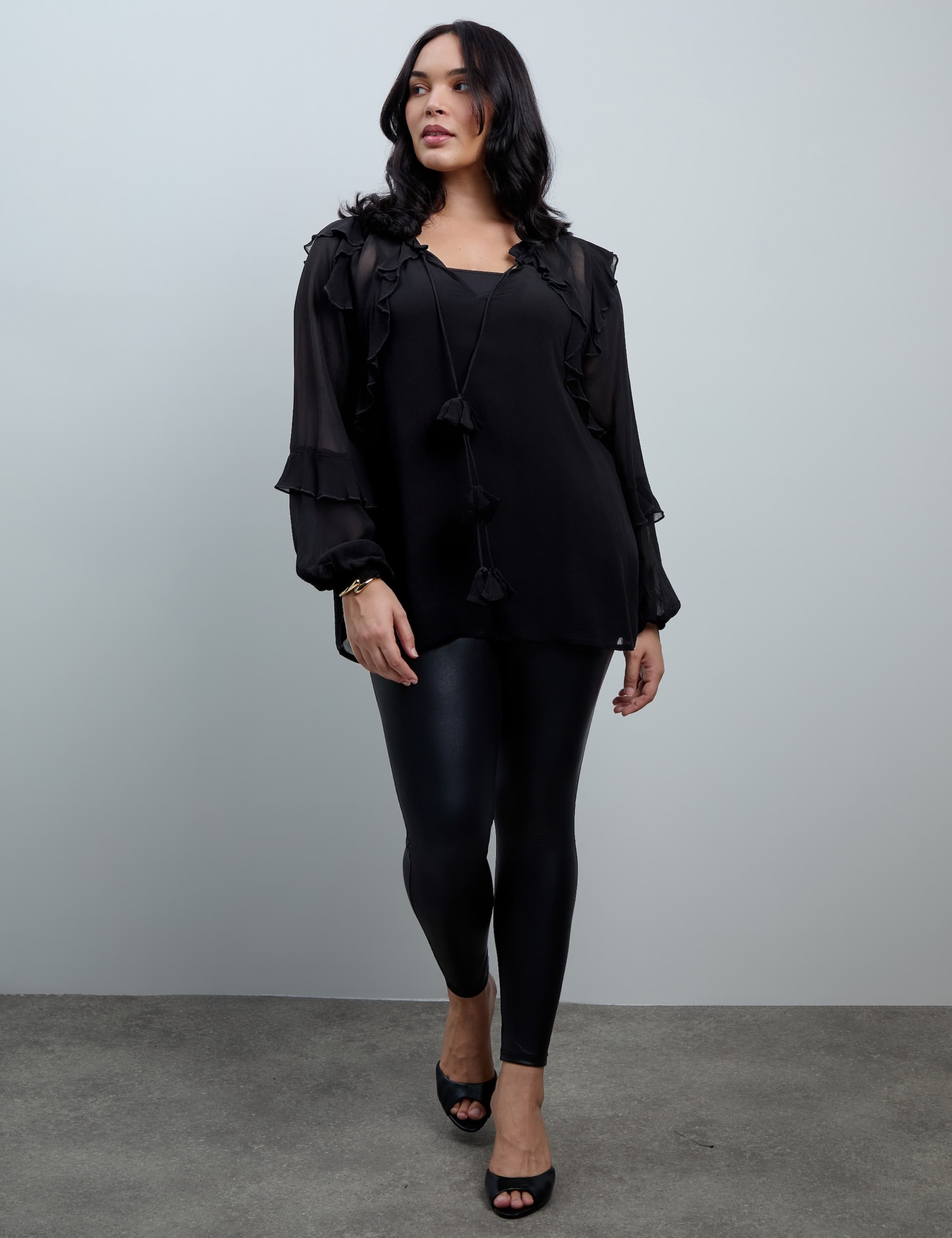 Curve Tie Neck Ruffle Cami Lined Blouse 3 of 5