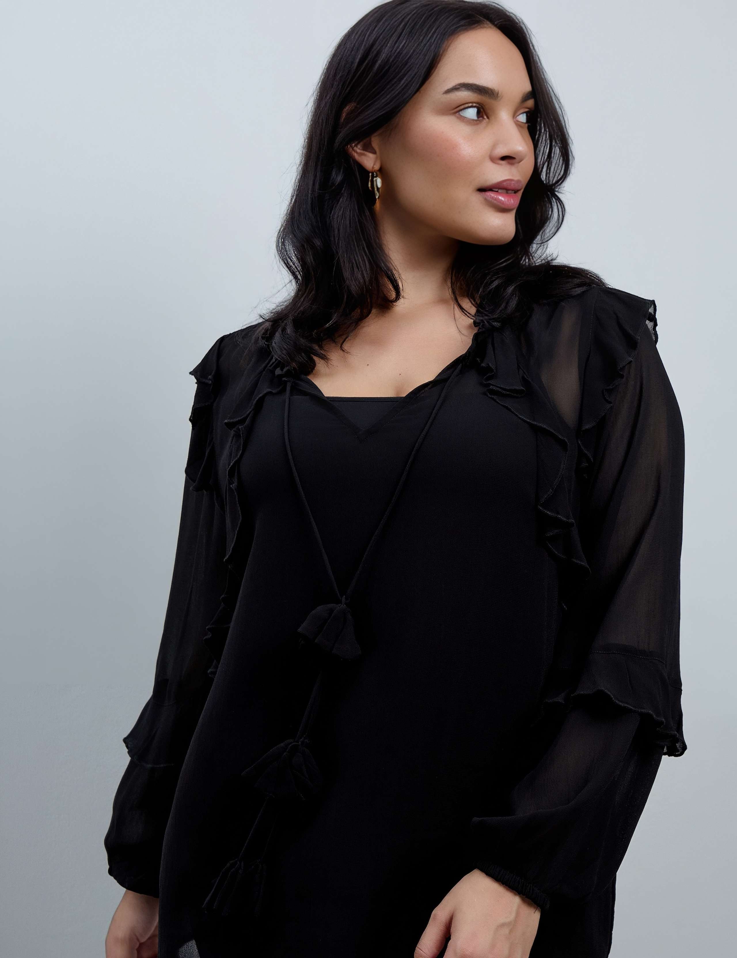 Curve Tie Neck Ruffle Cami Lined Blouse 5 of 5