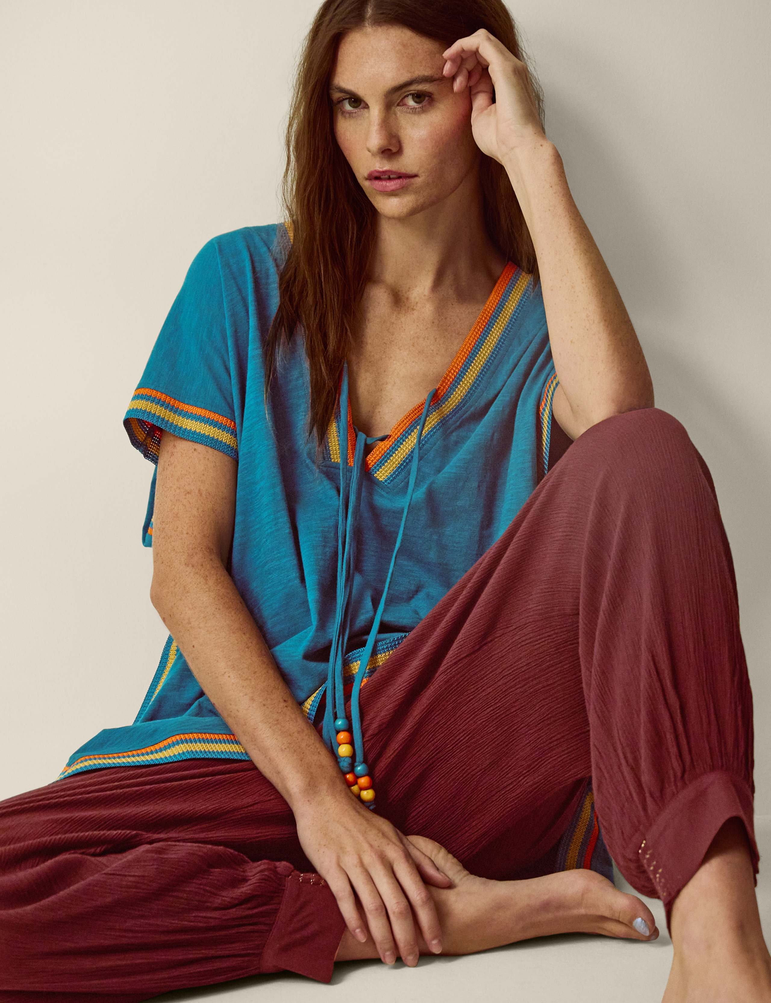 Pure Cotton V-Neck Beach Cover Up Kaftan 4 of 4