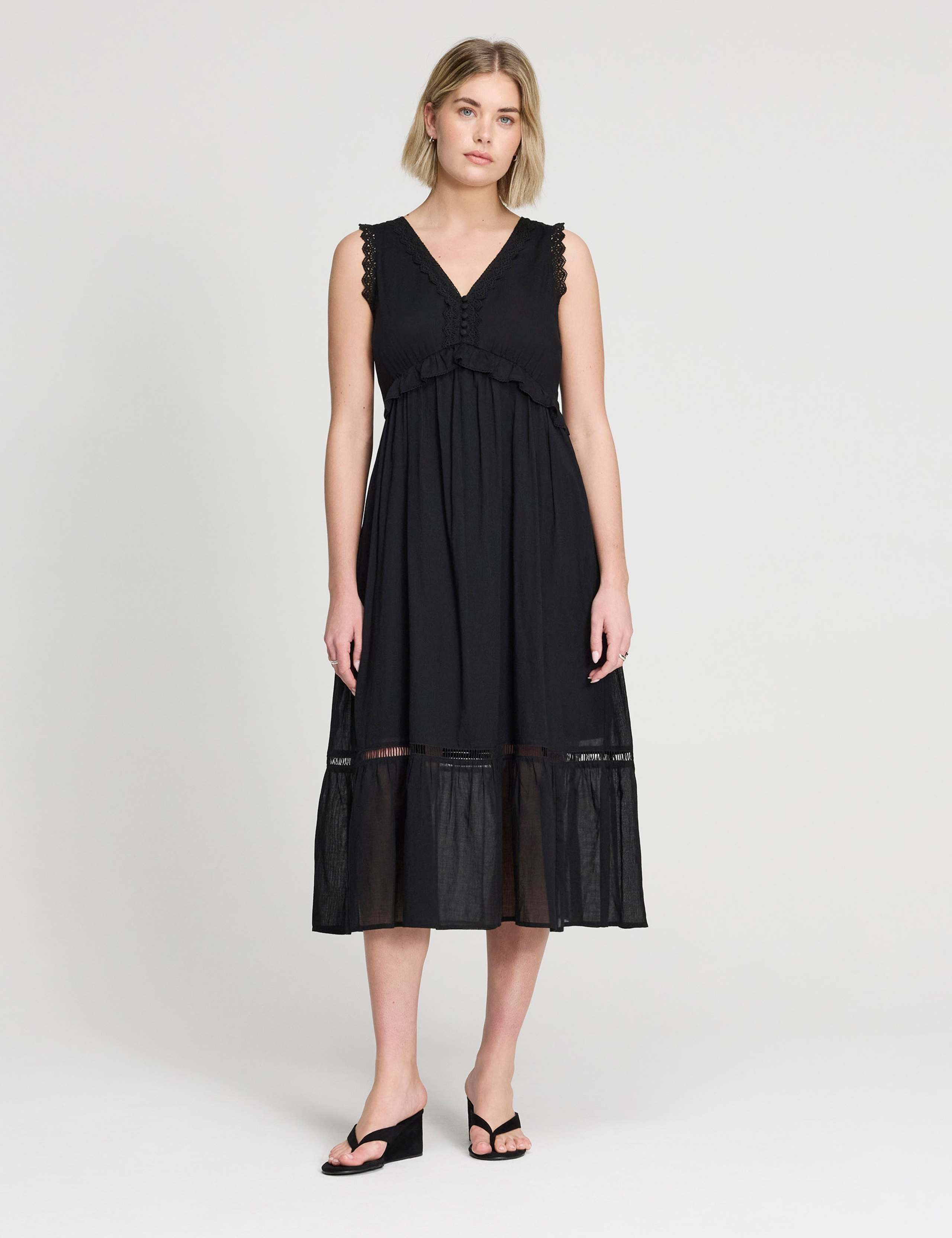 Pure Cotton V-Neck Midi Tiered Dress 1 of 6