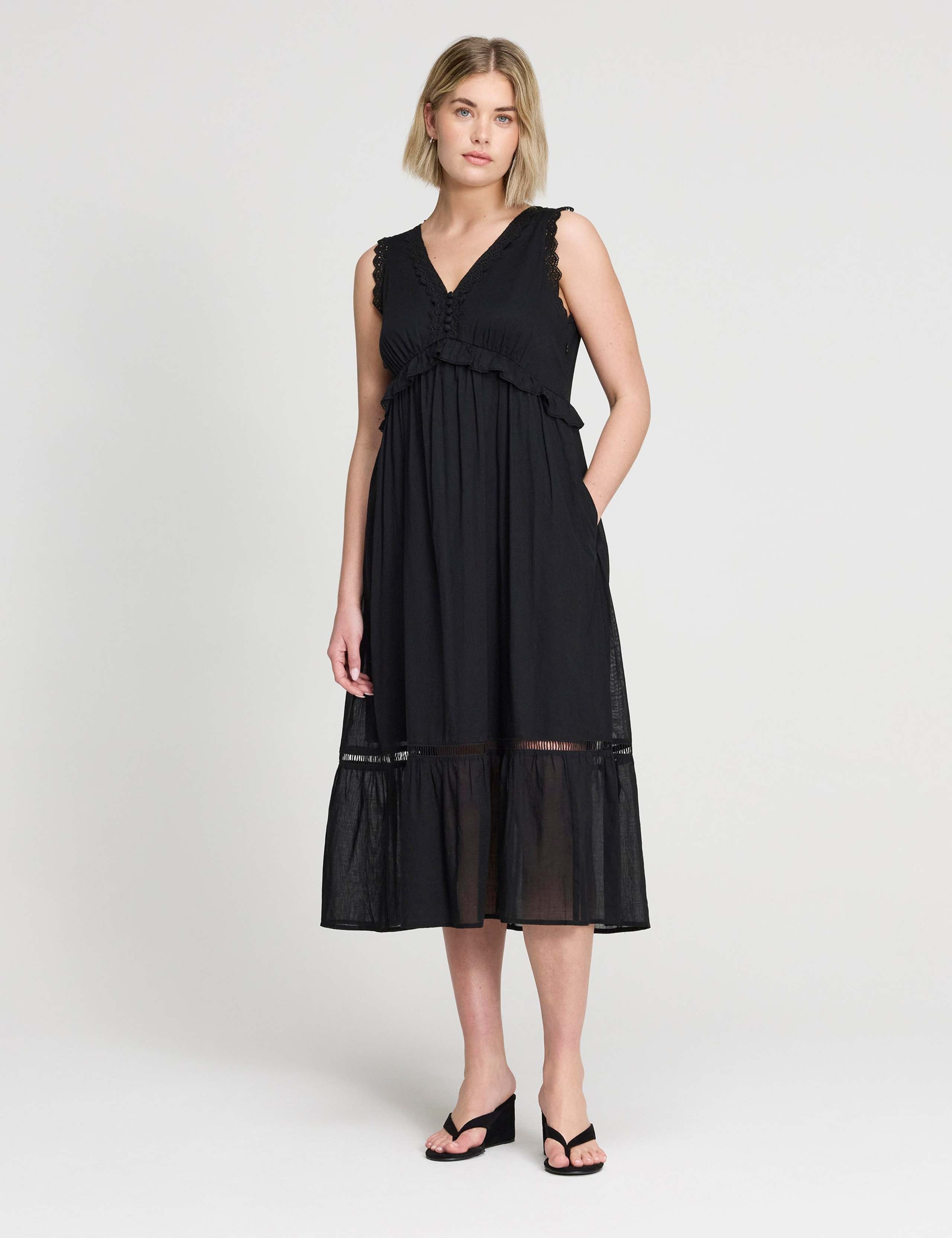 Pure Cotton V-Neck Midi Tiered Dress 2 of 6